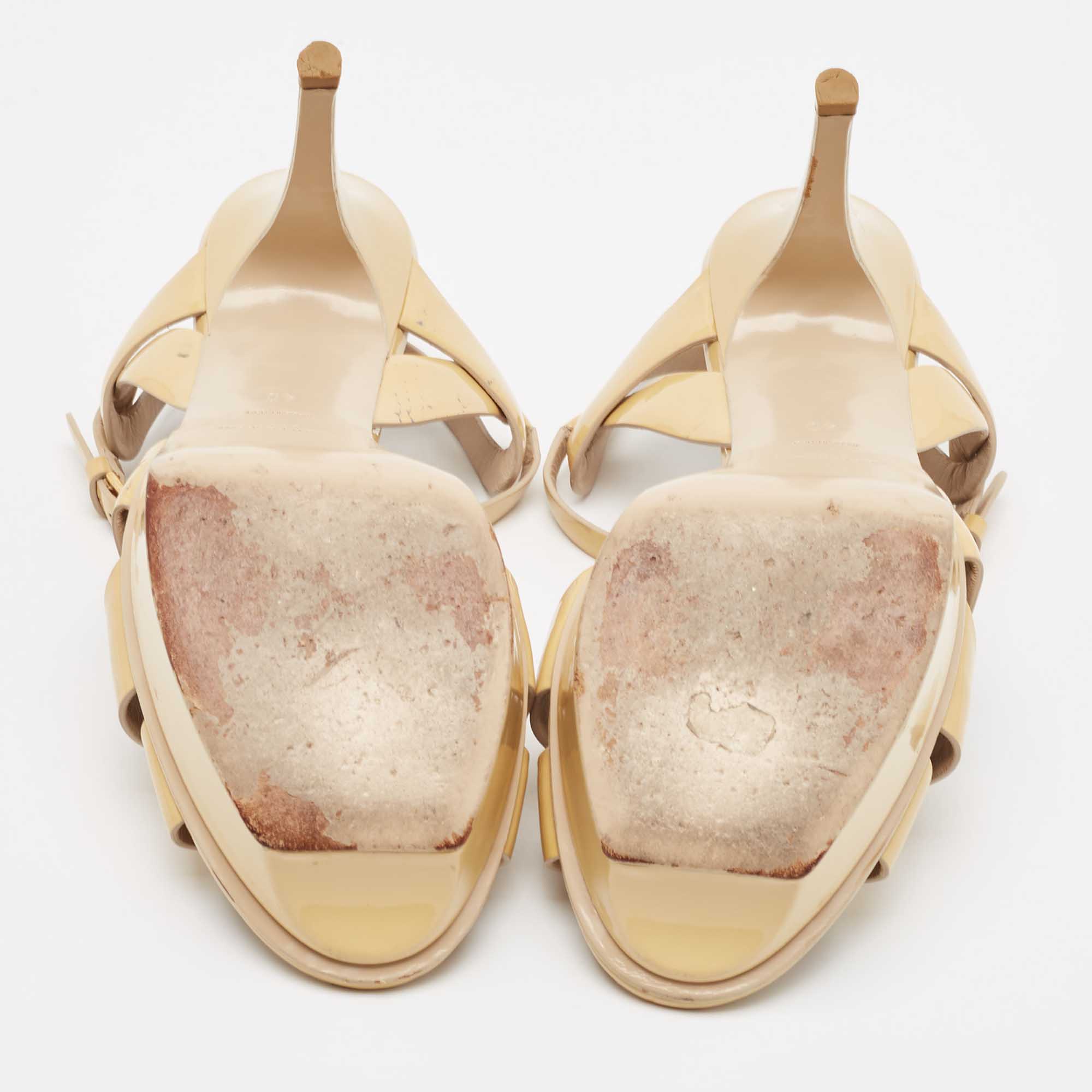 Saint Laurent Beige Patent Leather Tribute Sandals Size 40