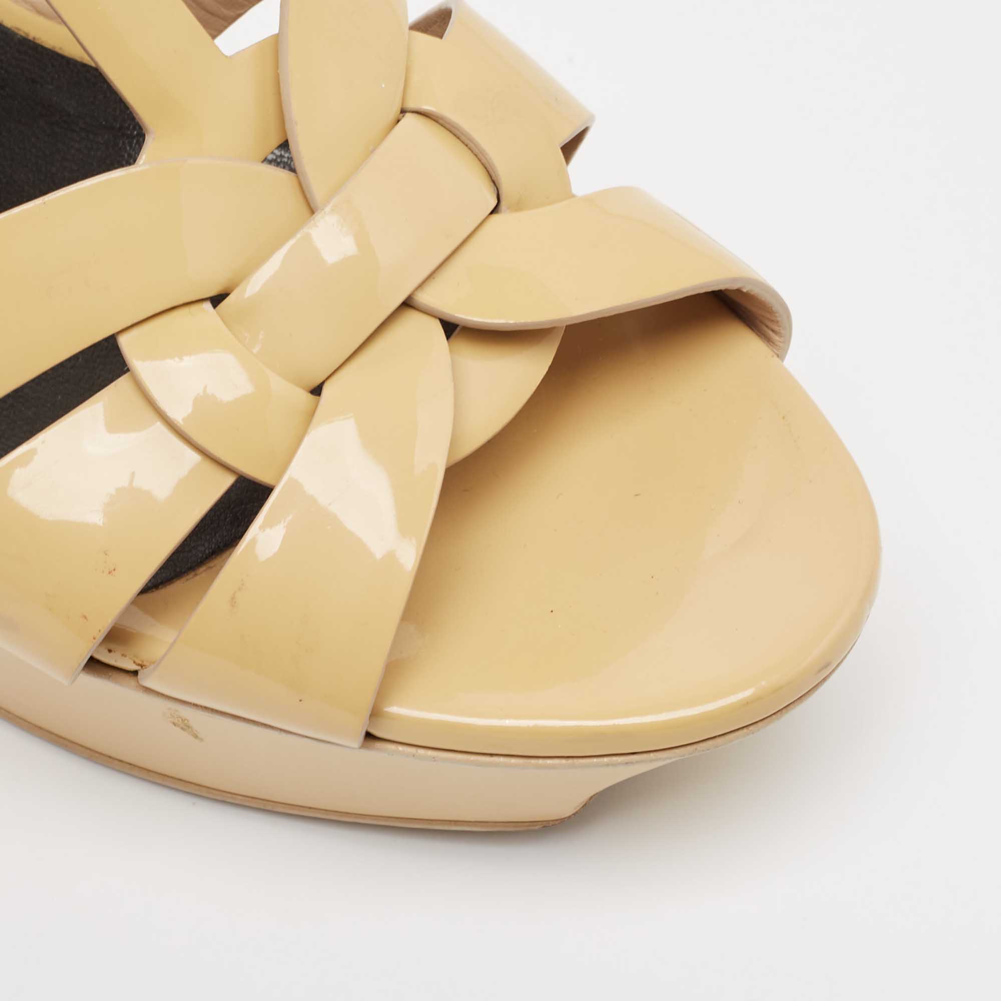 Saint Laurent Beige Patent Leather Tribute Sandals Size 40