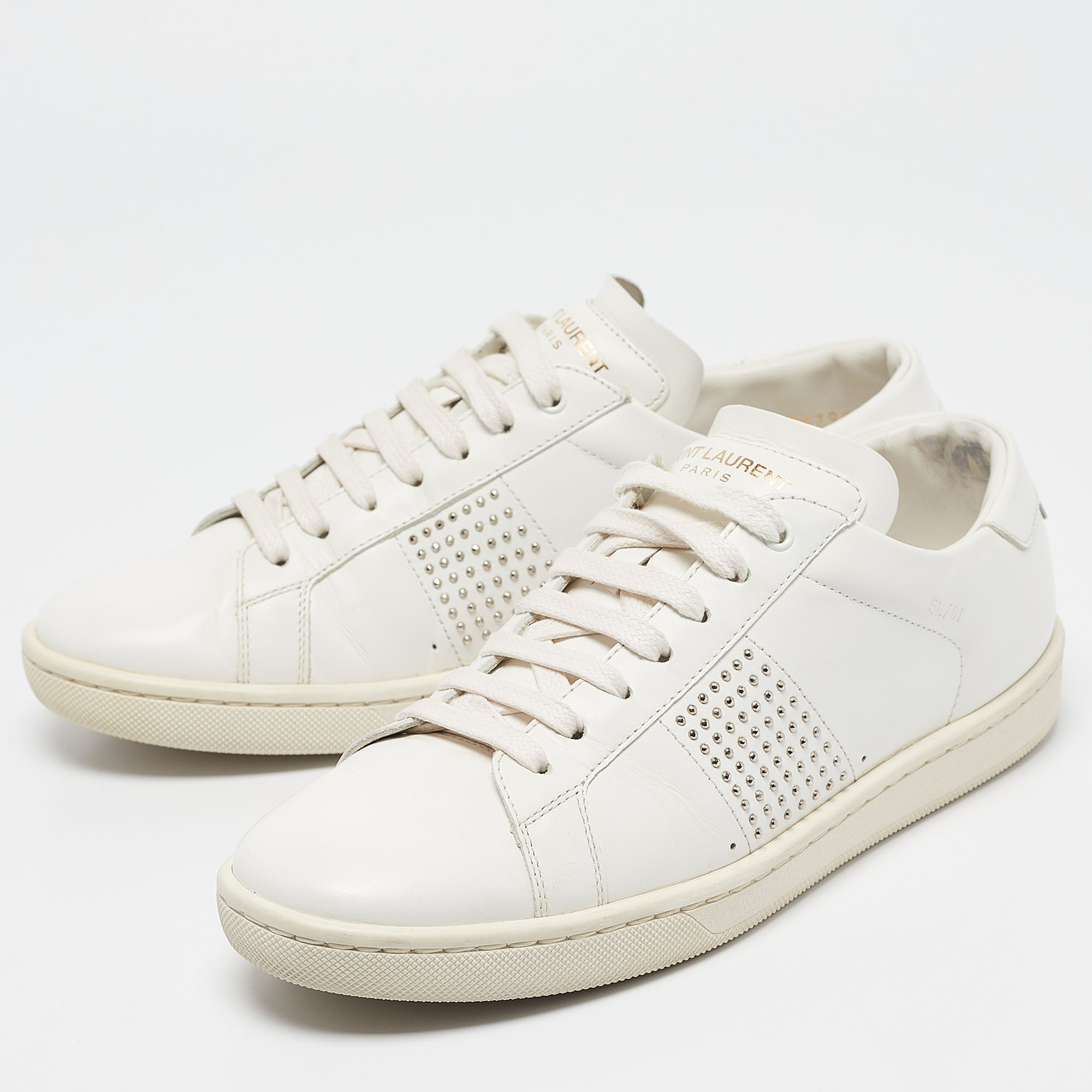 Saint Laurent White Leather Lace Up Sneakers Size 36