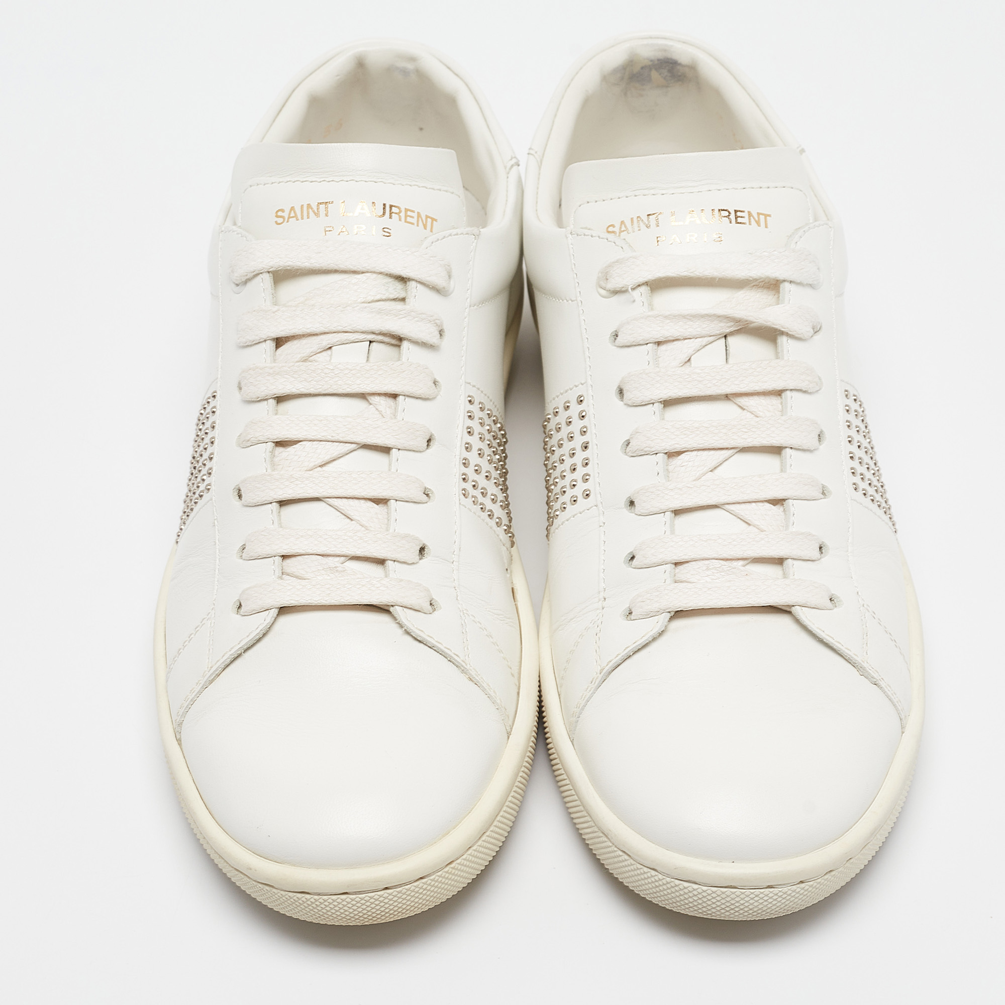 Saint Laurent White Leather Lace Up Sneakers Size 36