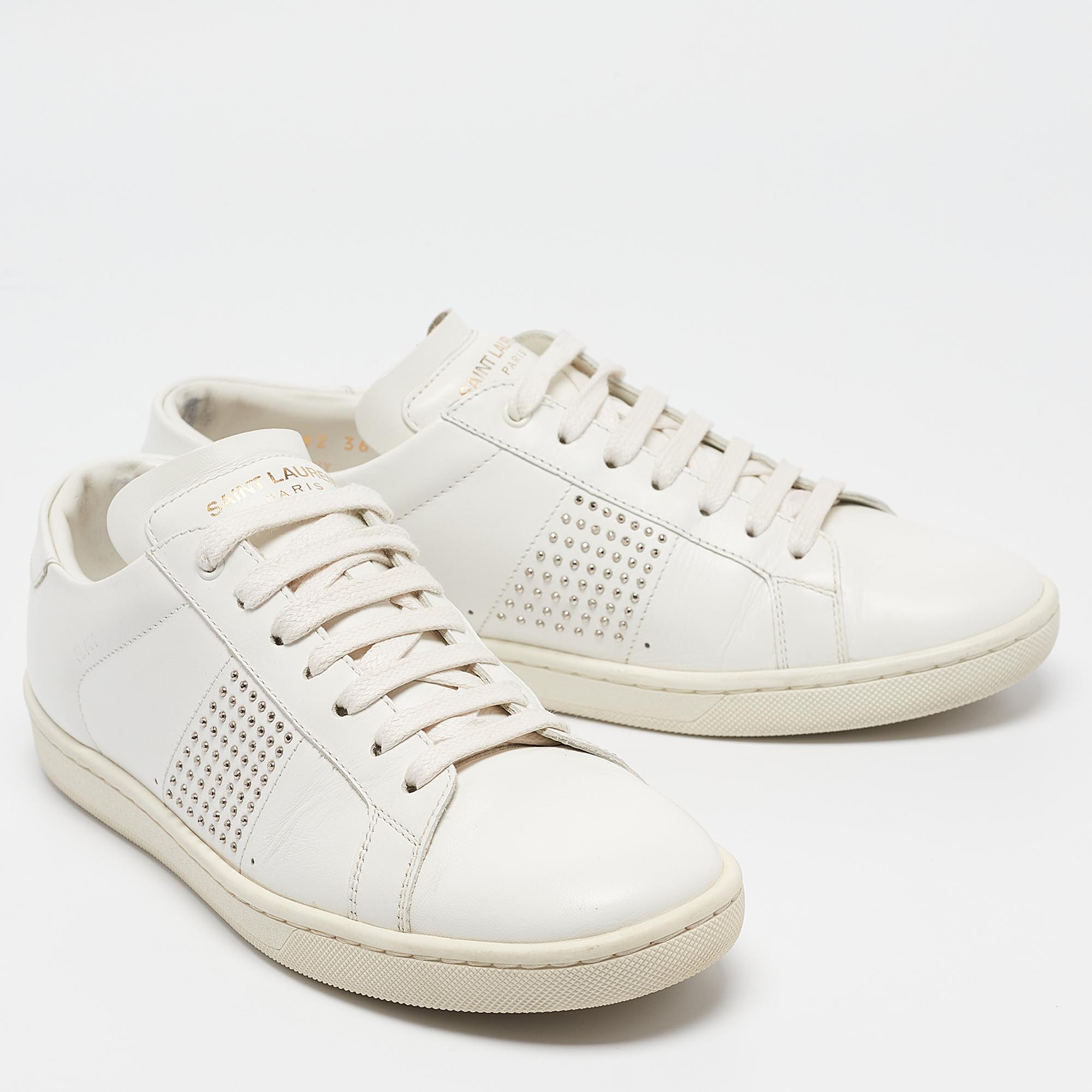 Saint Laurent White Leather Lace Up Sneakers Size 36