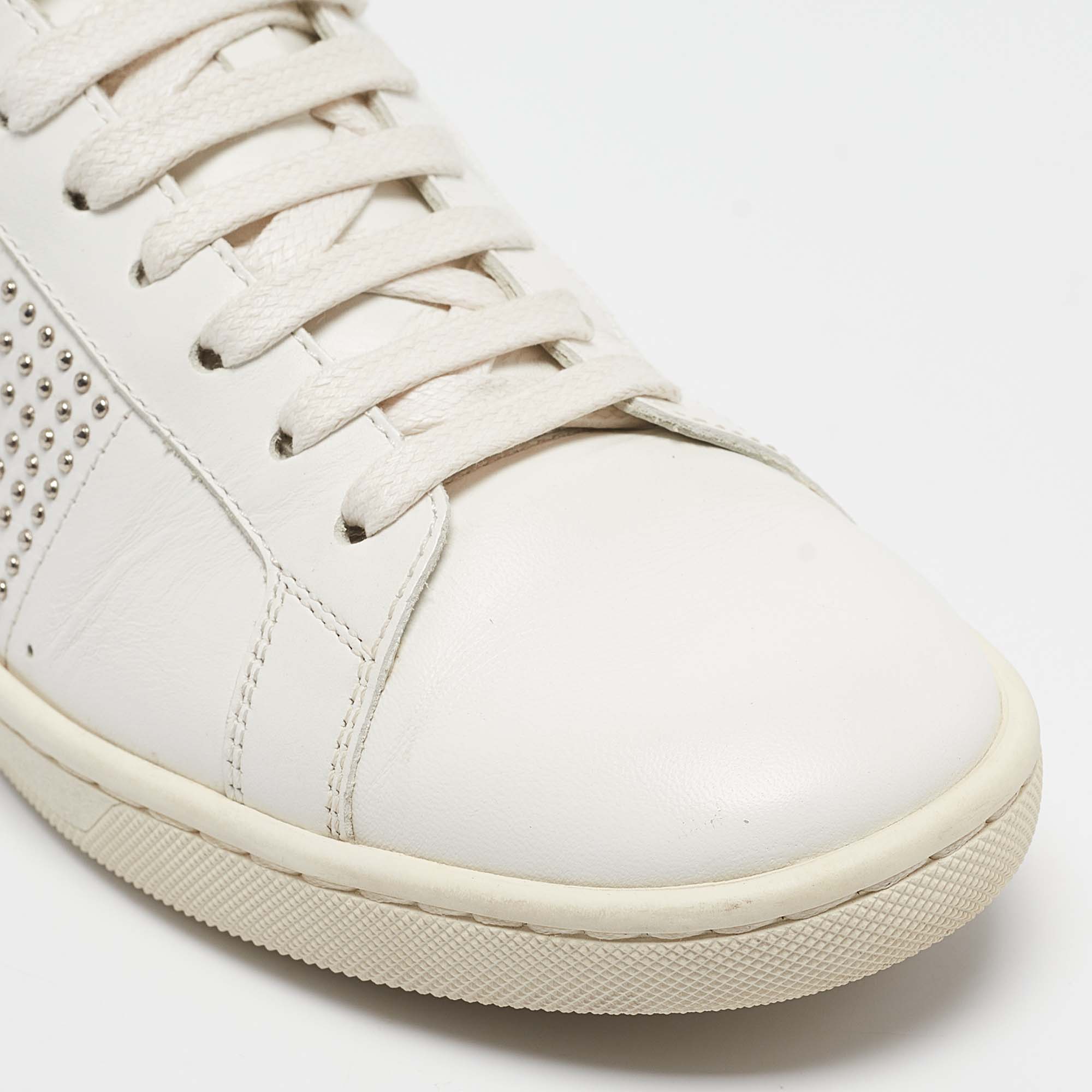 Saint Laurent White Leather Lace Up Sneakers Size 36