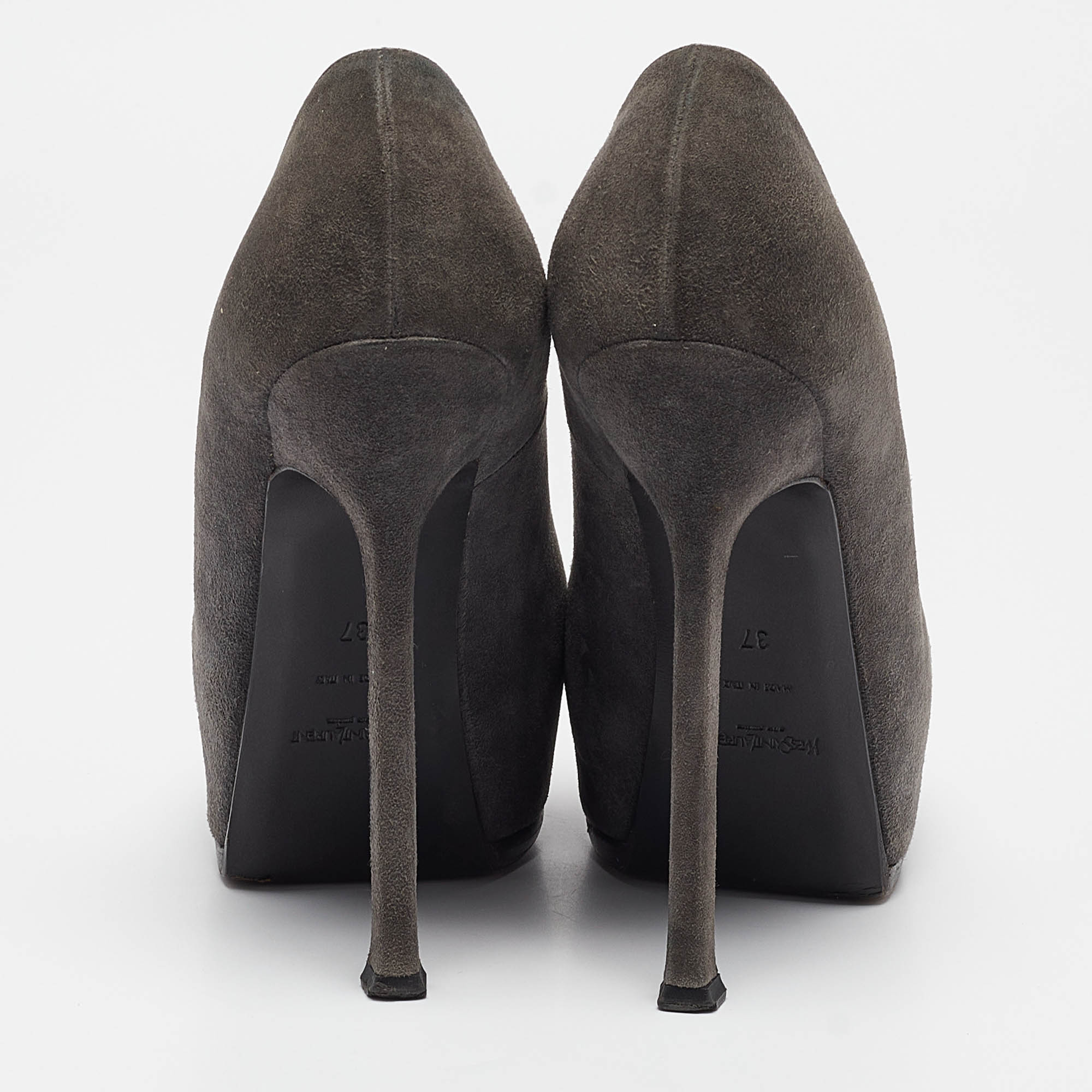 Saint Laurent Grey Suede Tribtoo Platform Pumps Size 37