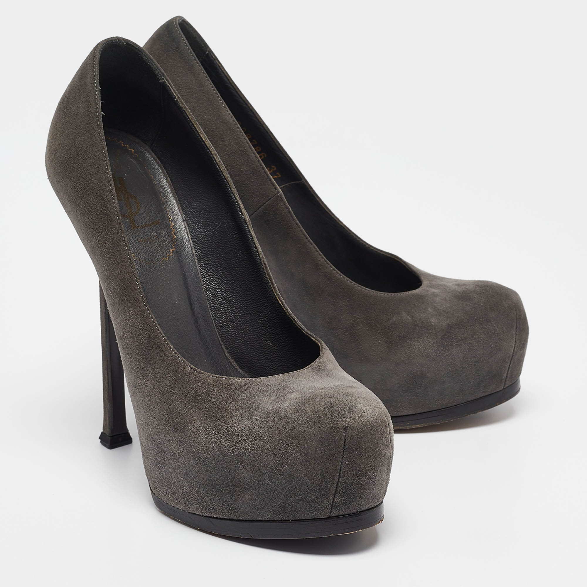 Saint Laurent Grey Suede Tribtoo Platform Pumps Size 37