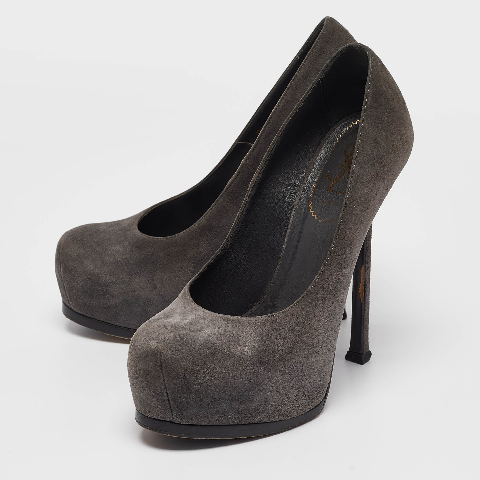 Saint Laurent Grey Suede Tribtoo Platform Pumps Size 37