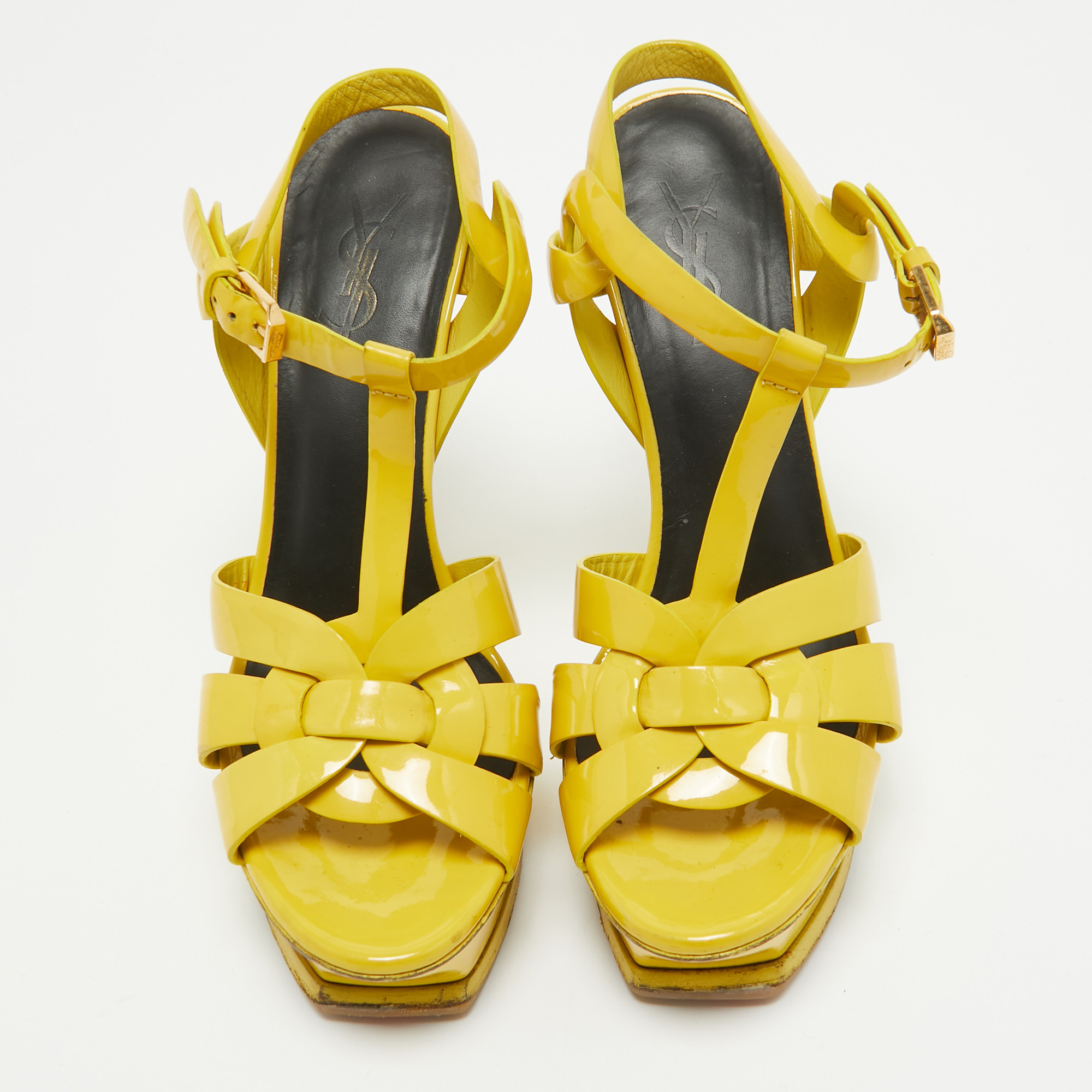 Saint Laurent Yellow Patent Leather Tribute Sandals Size 37