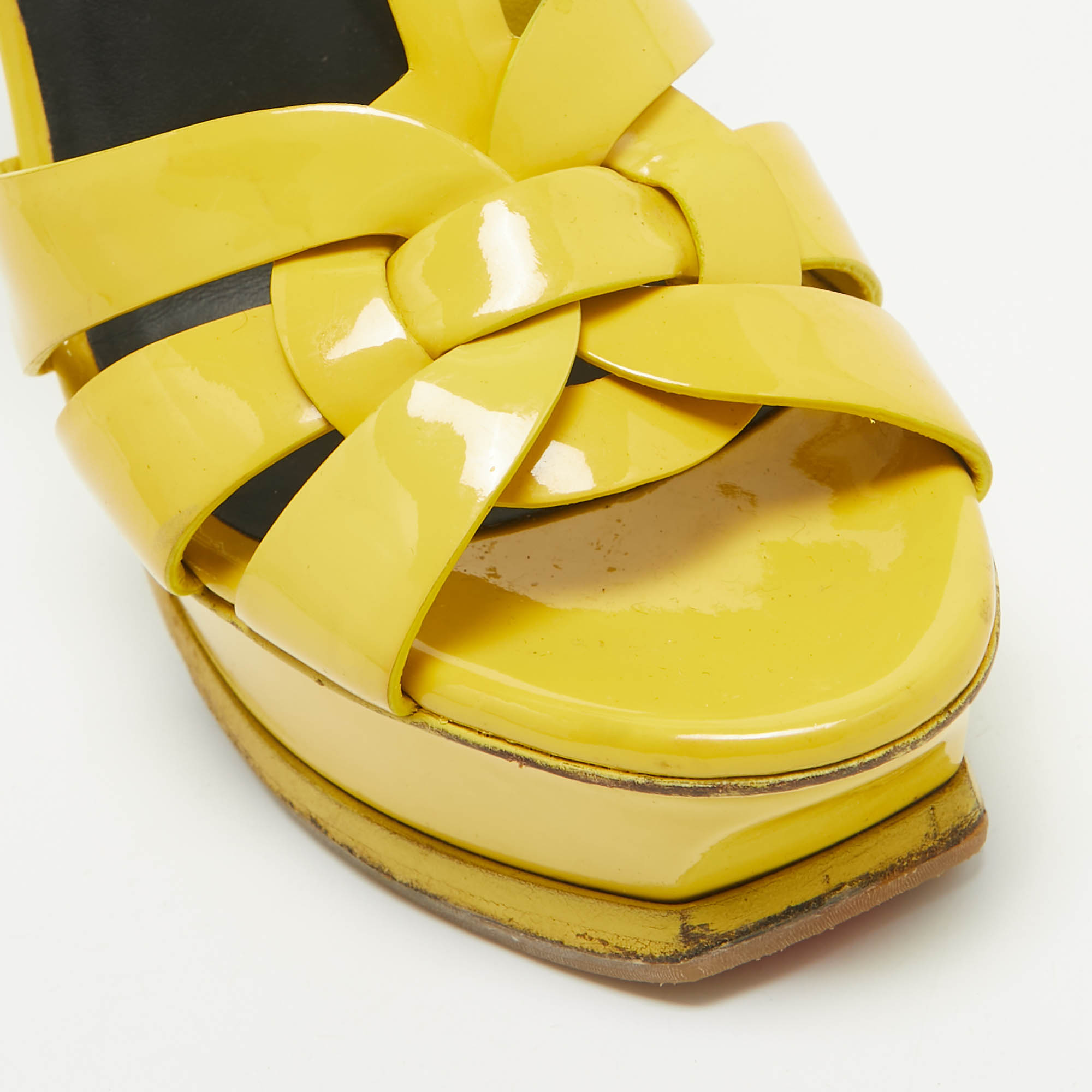 Saint Laurent Yellow Patent Leather Tribute Sandals Size 37