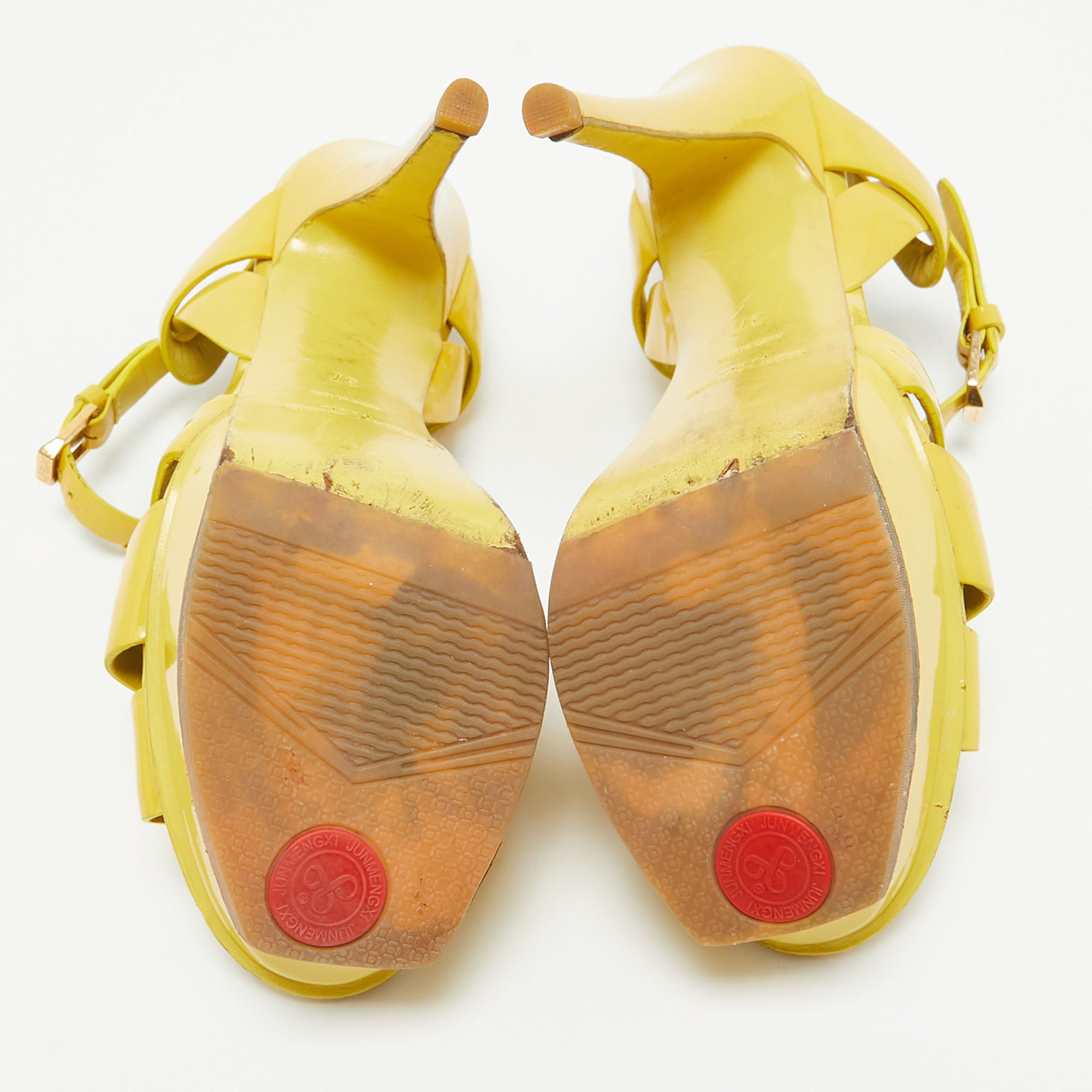 Saint Laurent Yellow Patent Leather Tribute Sandals Size 37