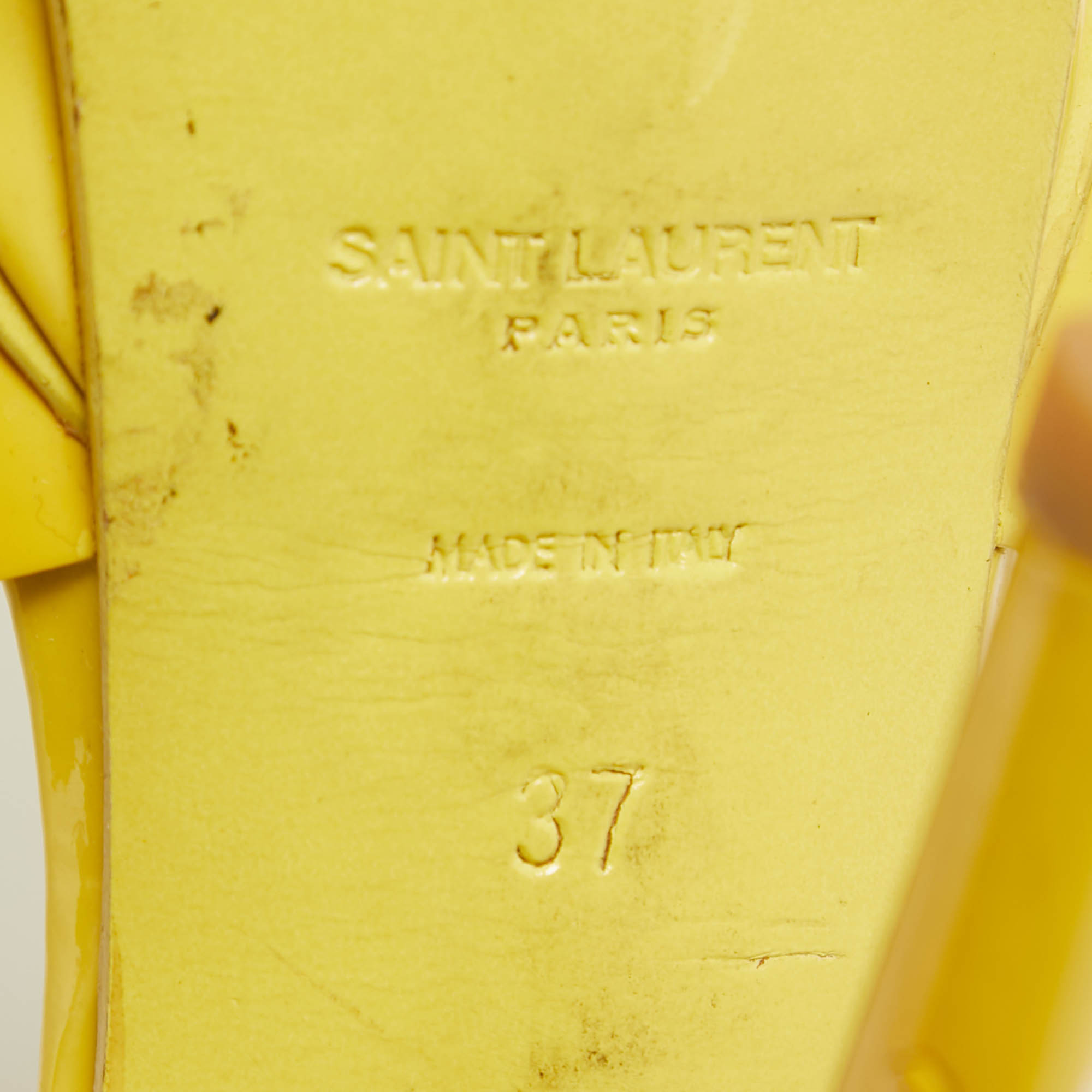 Saint Laurent Yellow Patent Leather Tribute Sandals Size 37