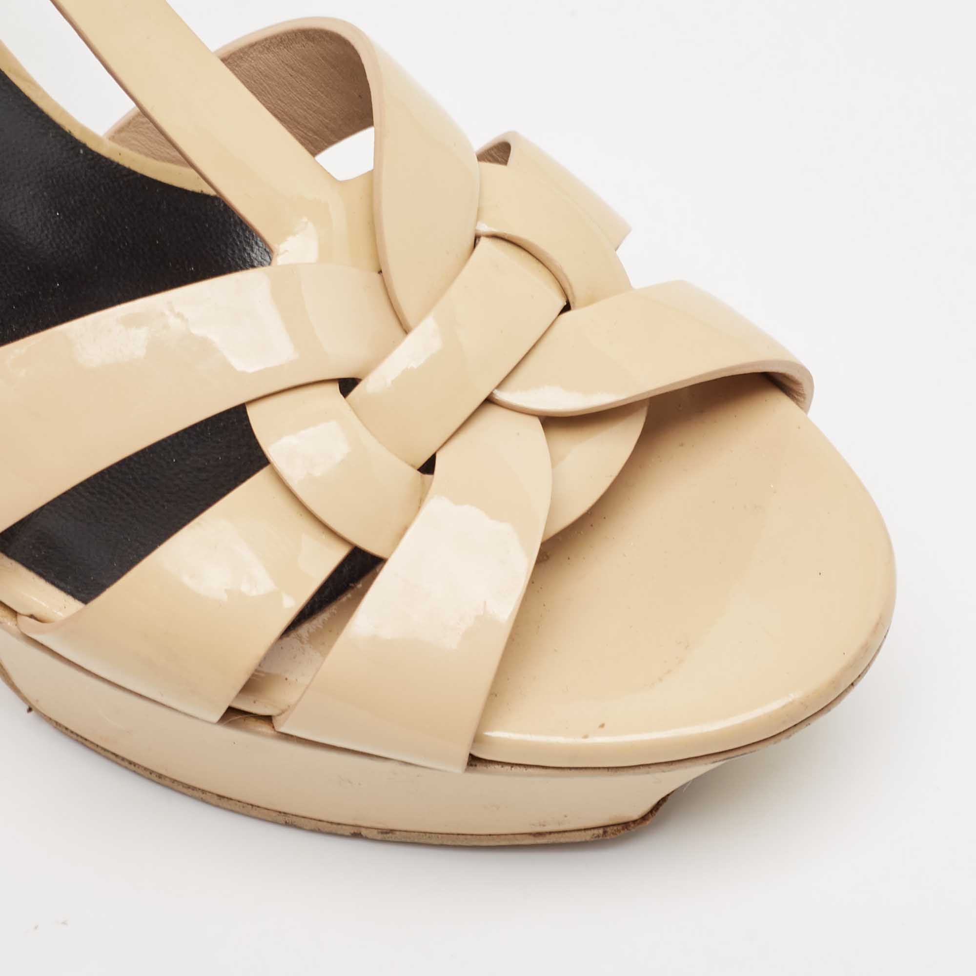 Saint Laurent Beige Patent Leather Tribute Sandals Size 36