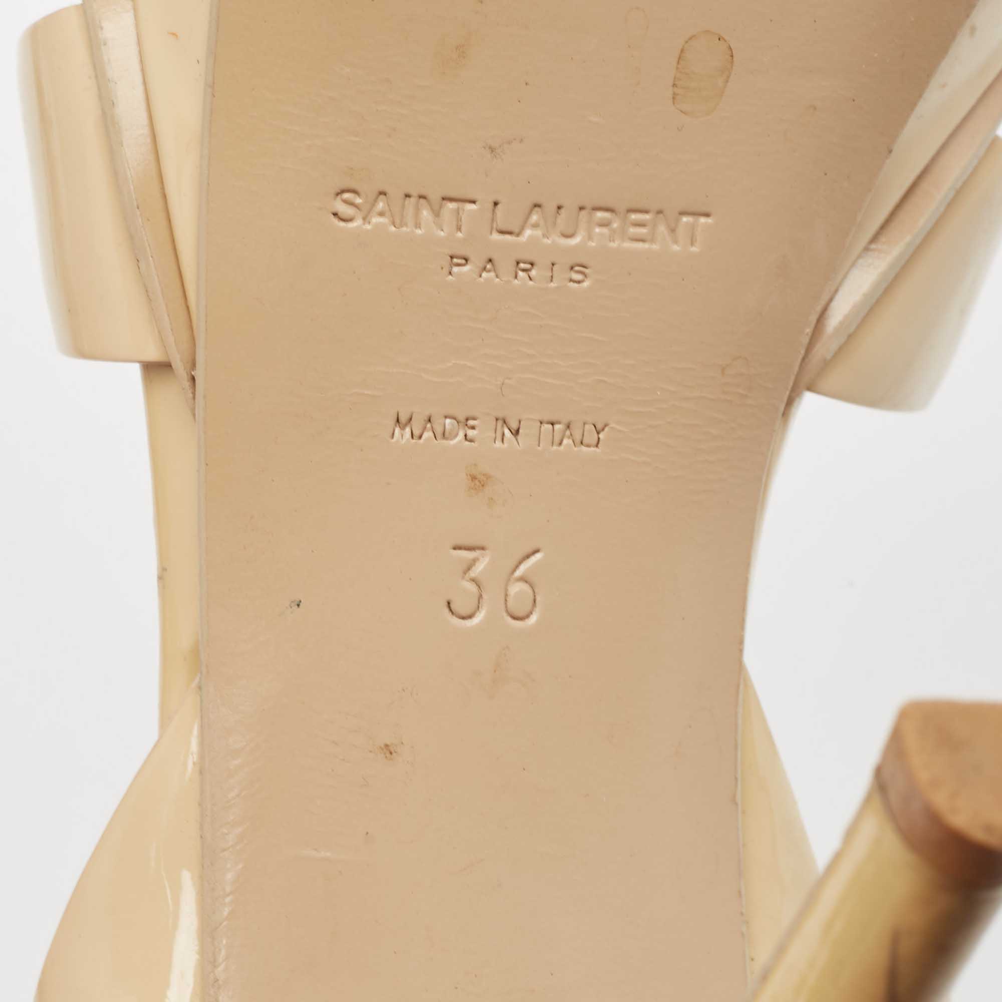 Saint Laurent Beige Patent Leather Tribute Sandals Size 36