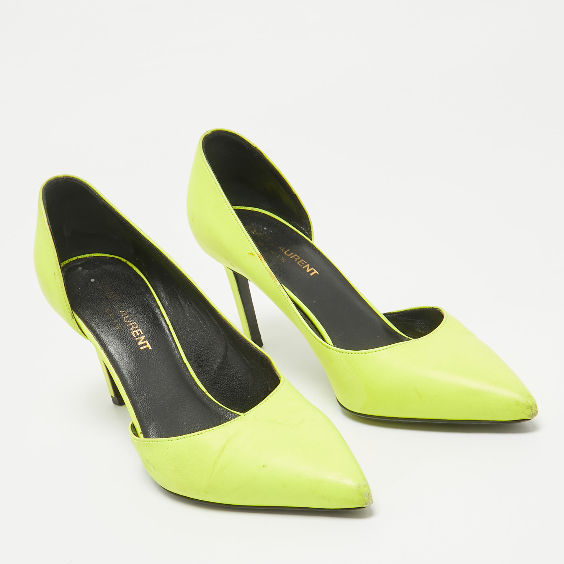 Saint Laurent Neon Yellow Leather D'orsay Pumps Size 36