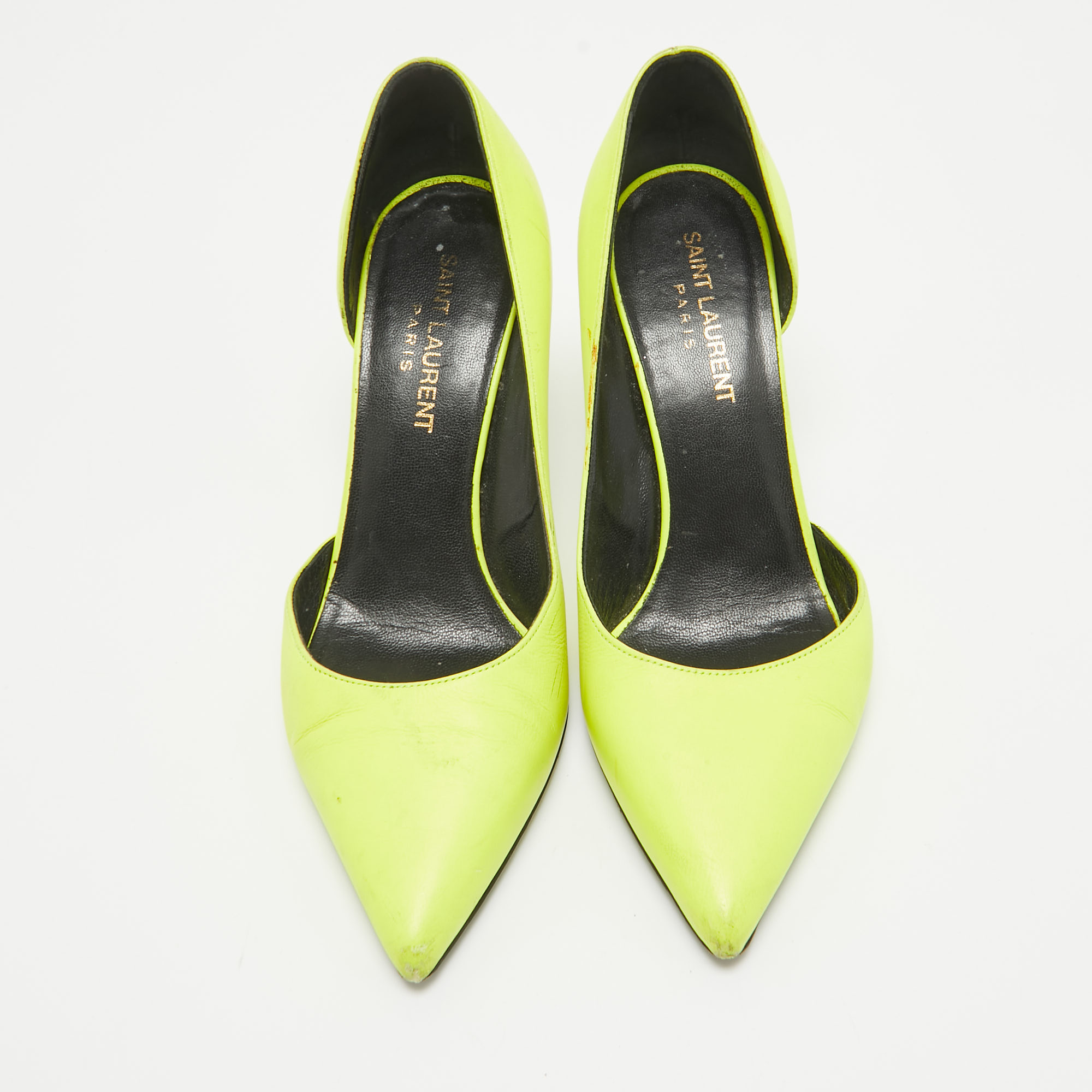 Saint Laurent Neon Yellow Leather D'orsay Pumps Size 36