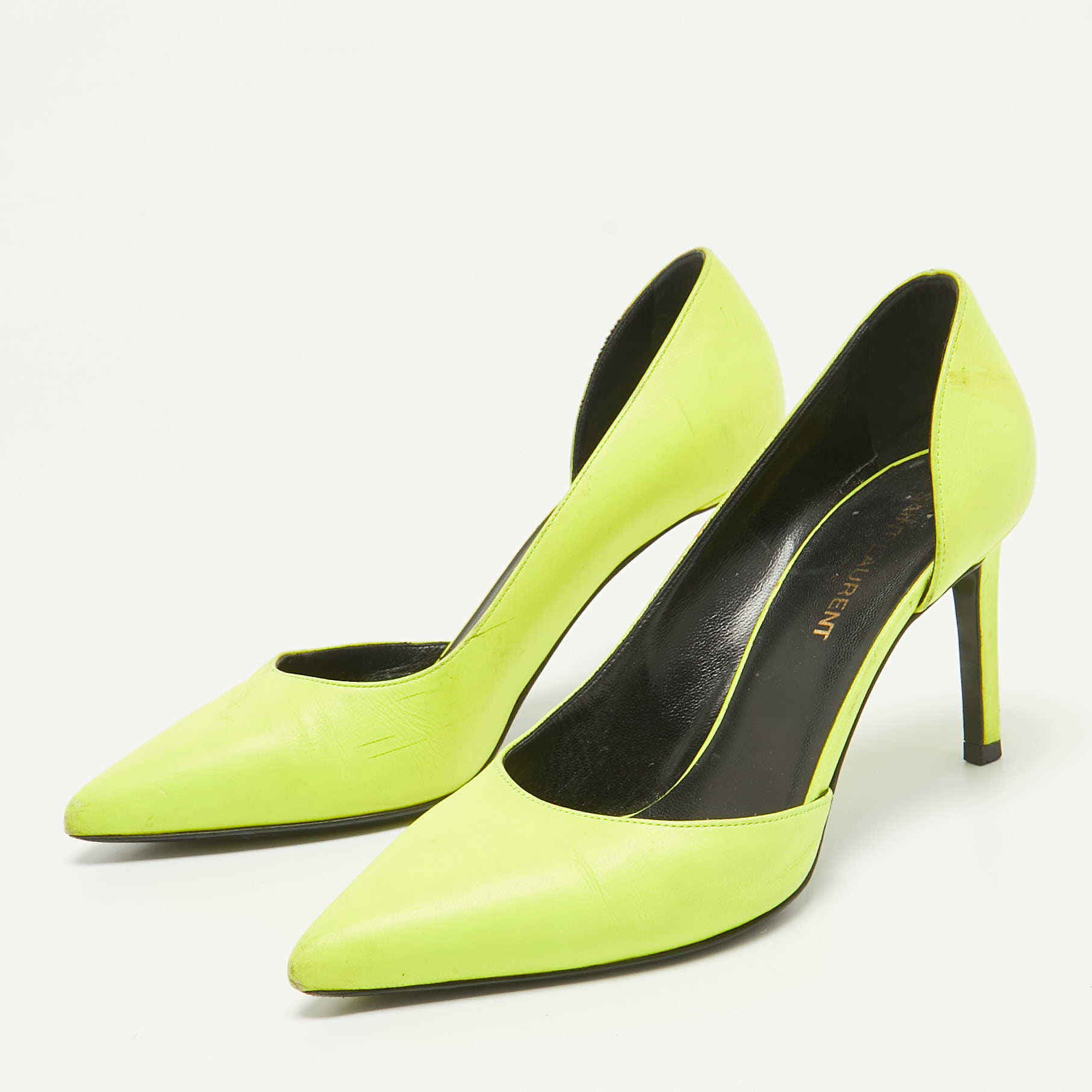 Saint Laurent Neon Yellow Leather D'orsay Pumps Size 36