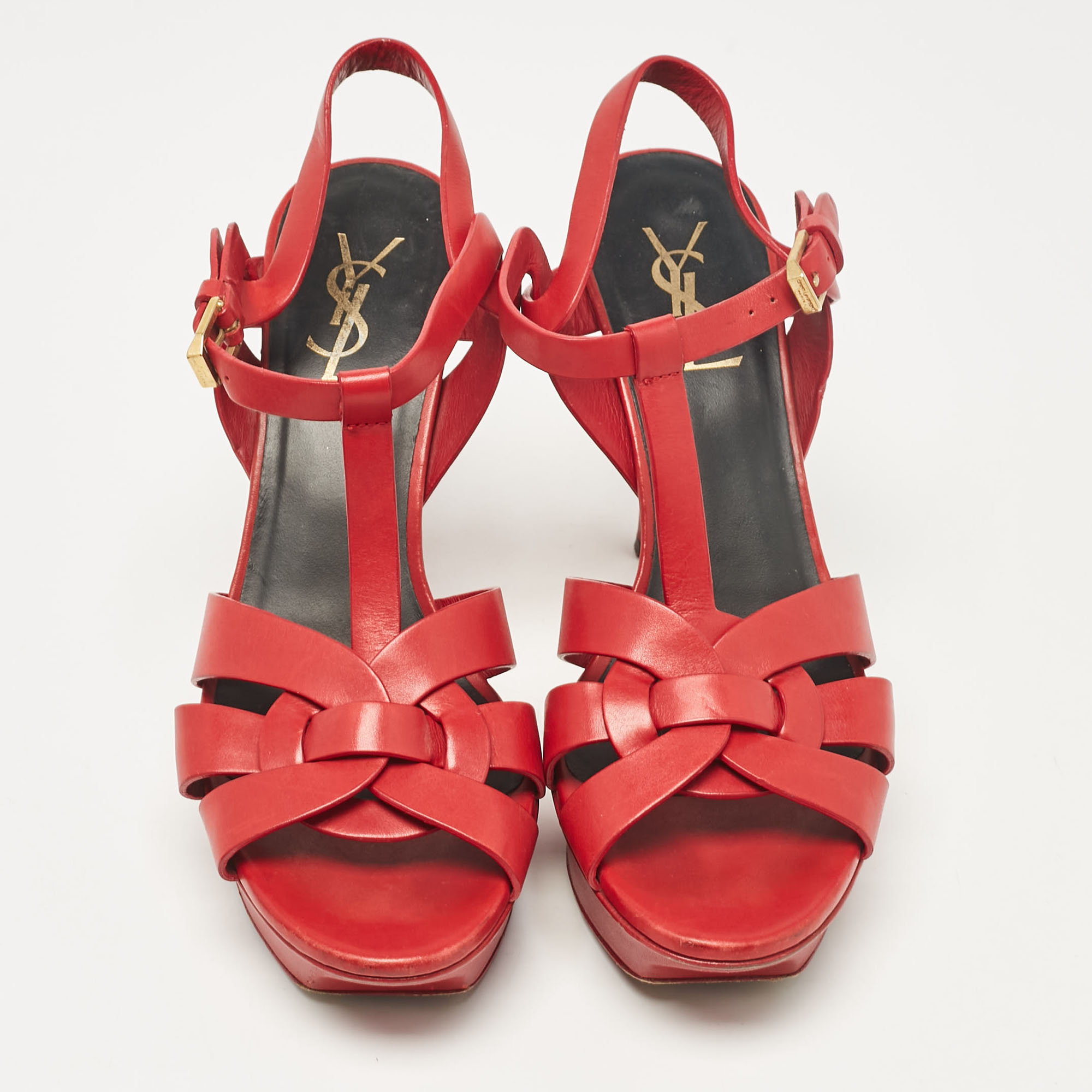 Saint Laurent Red Leather Tribute Sandals Size 38