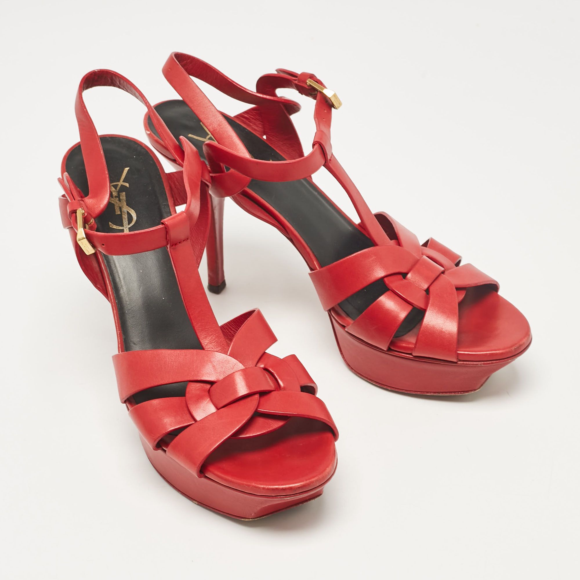 Saint Laurent Red Leather Tribute Sandals Size 38