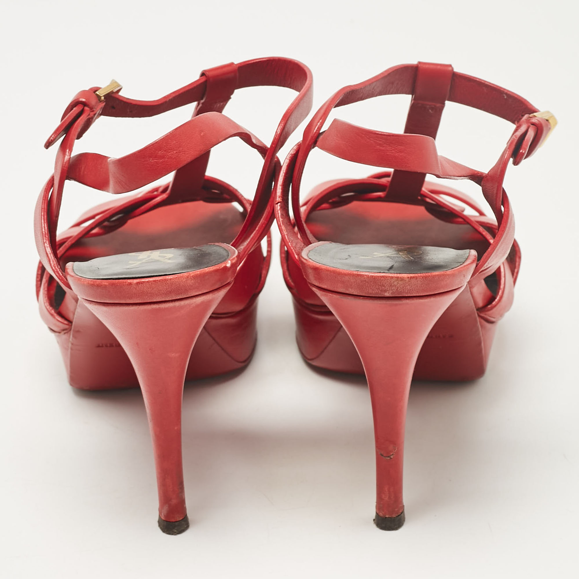 Saint Laurent Red Leather Tribute Sandals Size 38