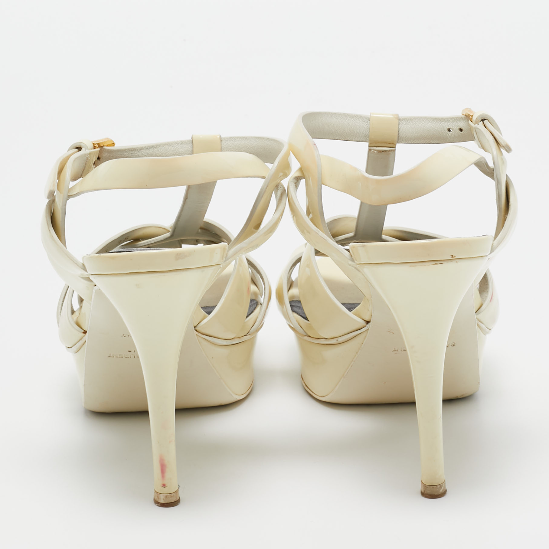 Saint Laurent Cream Patent Leather Tribute Sandals Size 38