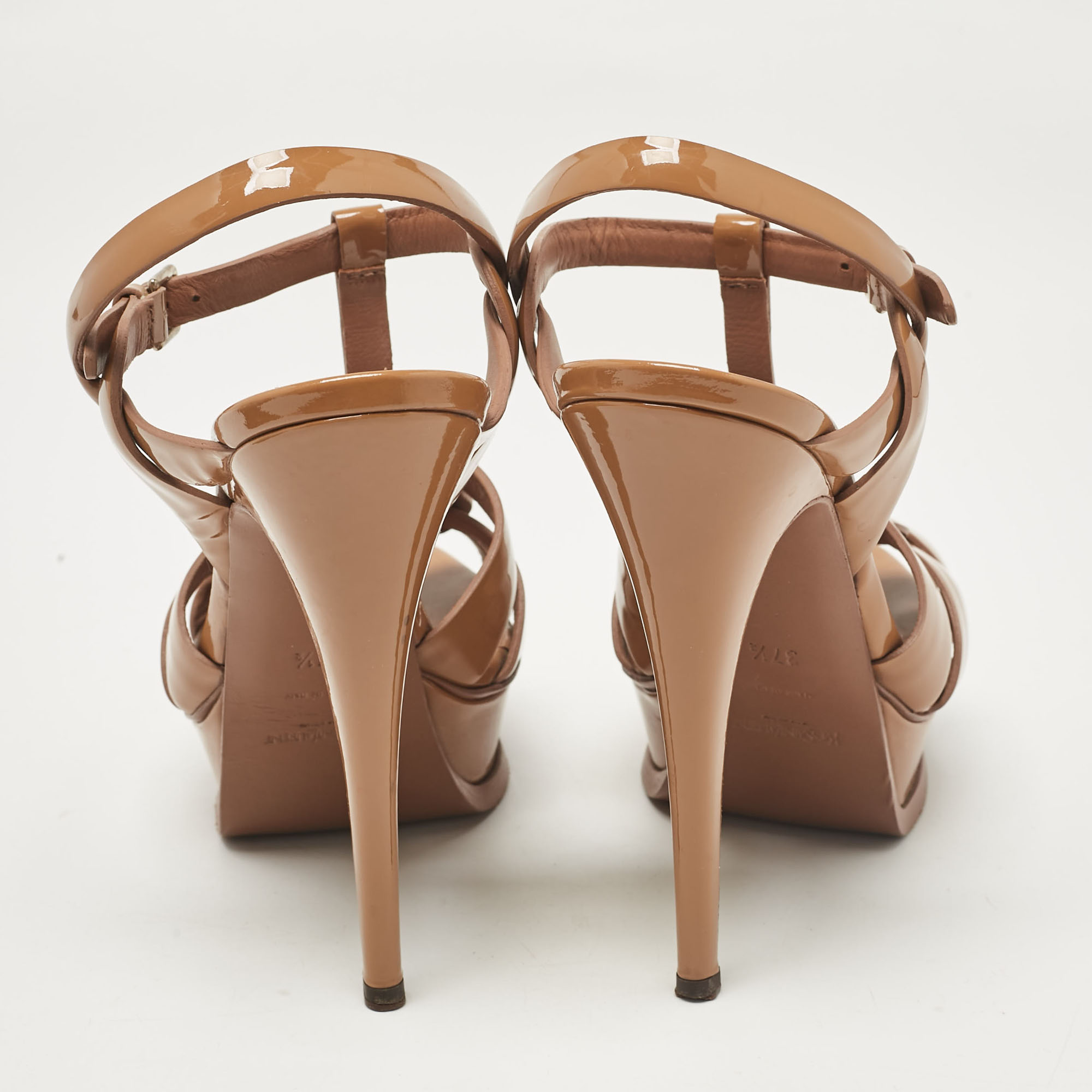 Saint Laurent Beige Patent Tribute Platform Sandals Size 37.5