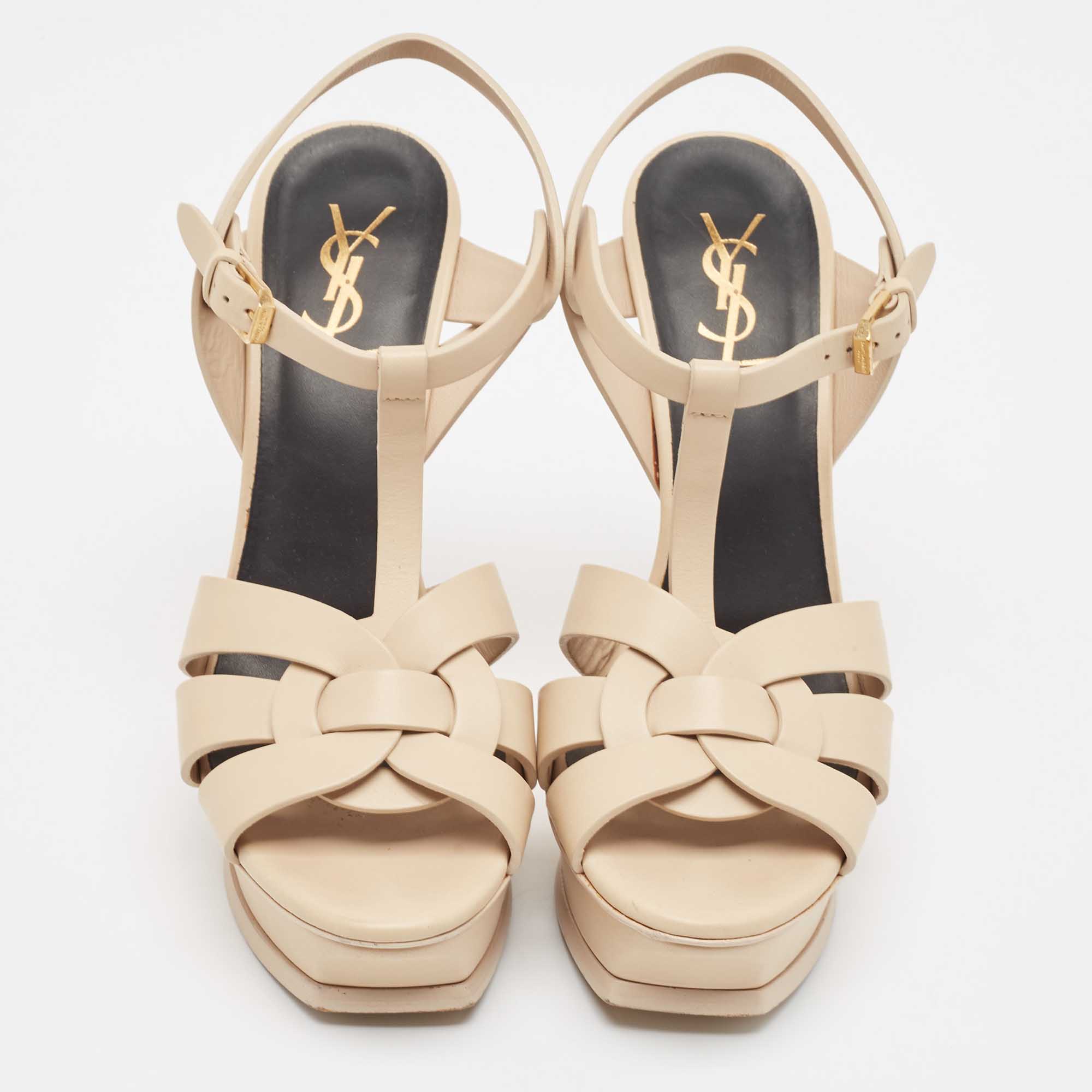 Saint Laurent Beige Leather Tribute Sandals Size 39