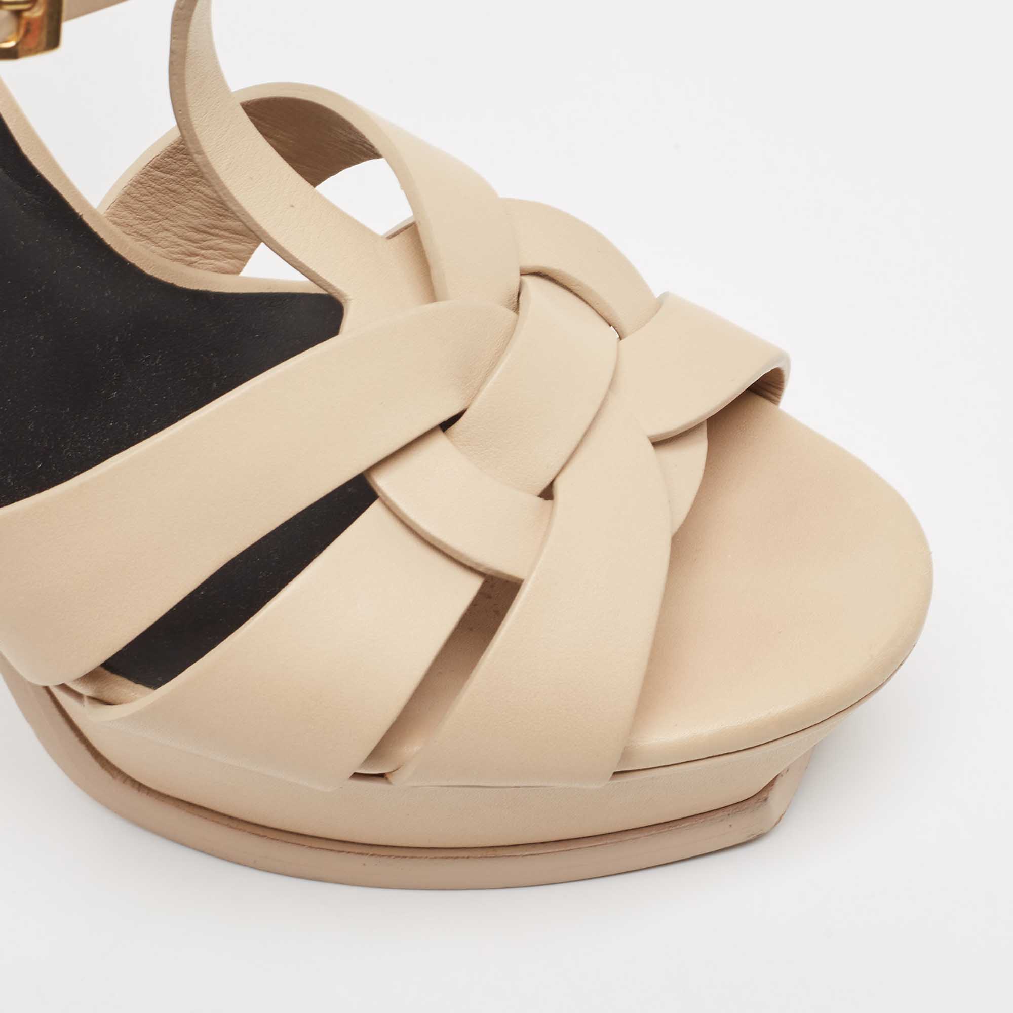 Saint Laurent Beige Leather Tribute Sandals Size 39