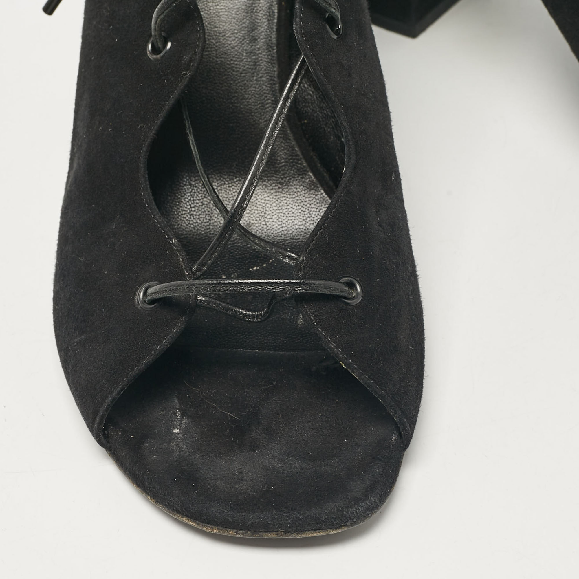 Saint Laurent Black Suede Ankle Wrap Sandals Size 40