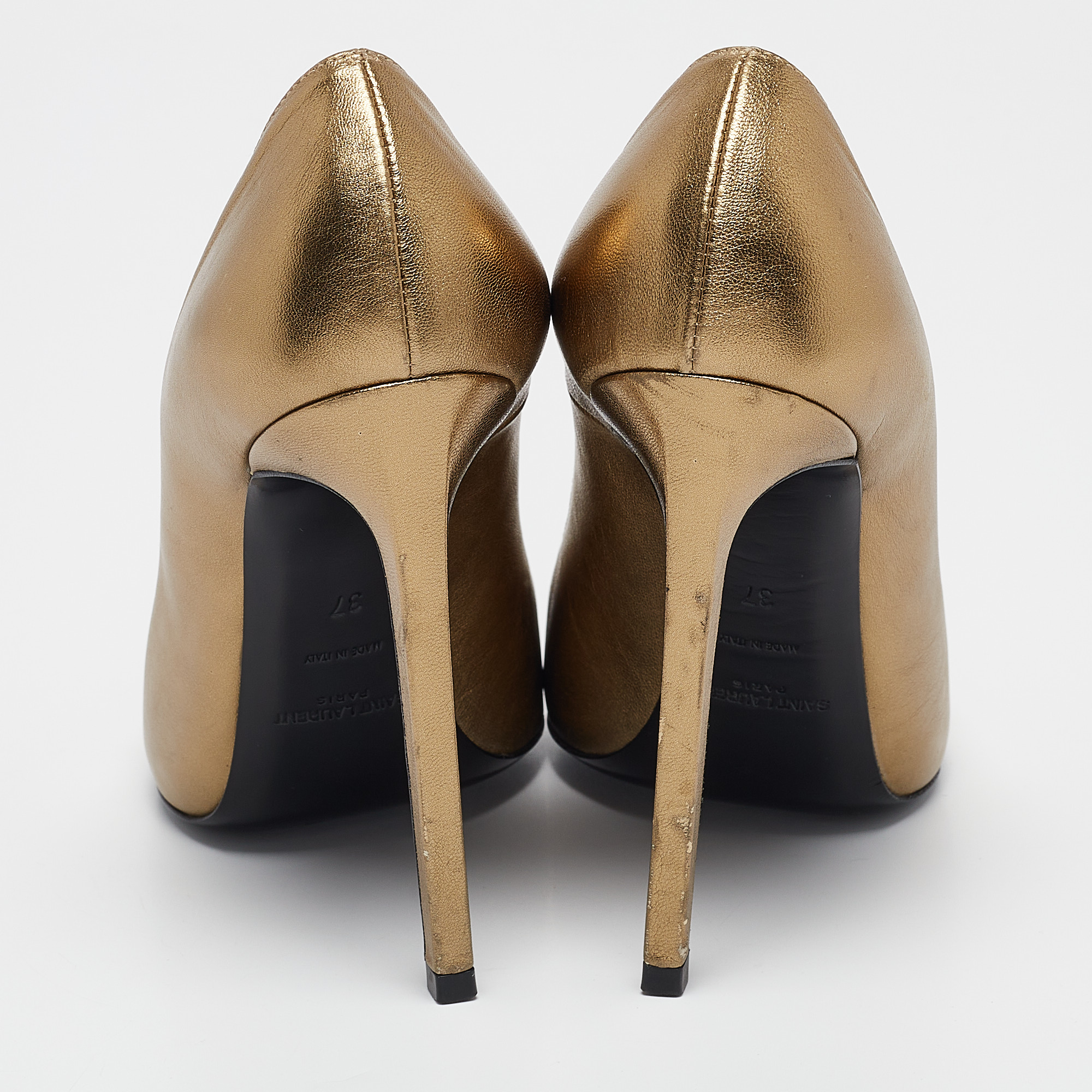 Saint Laurent Gold Leather Peep Toe Pumps Size 37