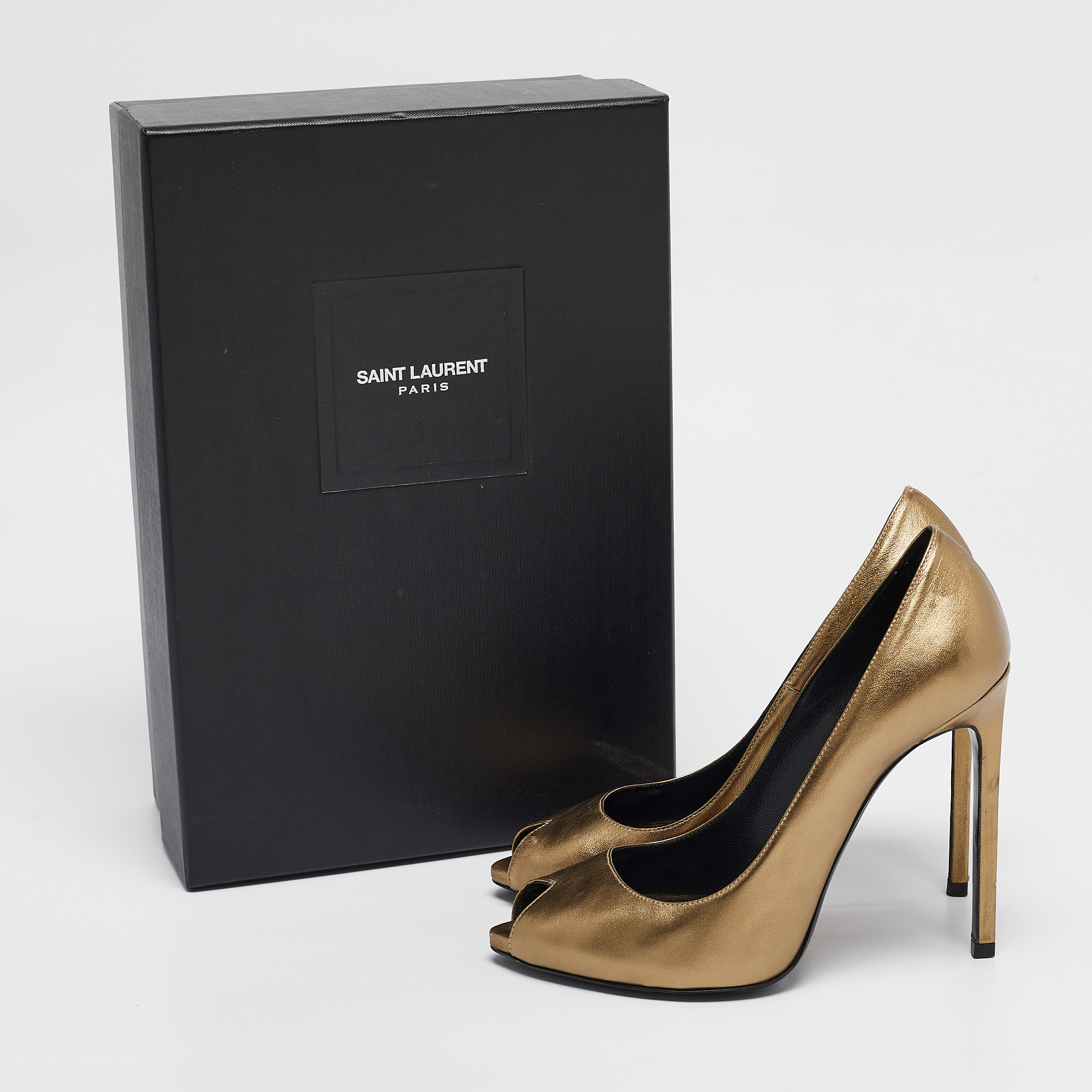 Saint Laurent Gold Leather Peep Toe Pumps Size 37