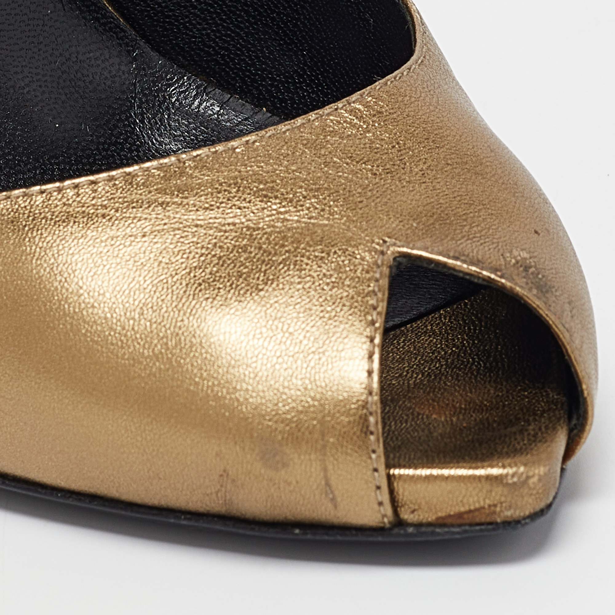 Saint Laurent Gold Leather Peep Toe Pumps Size 37