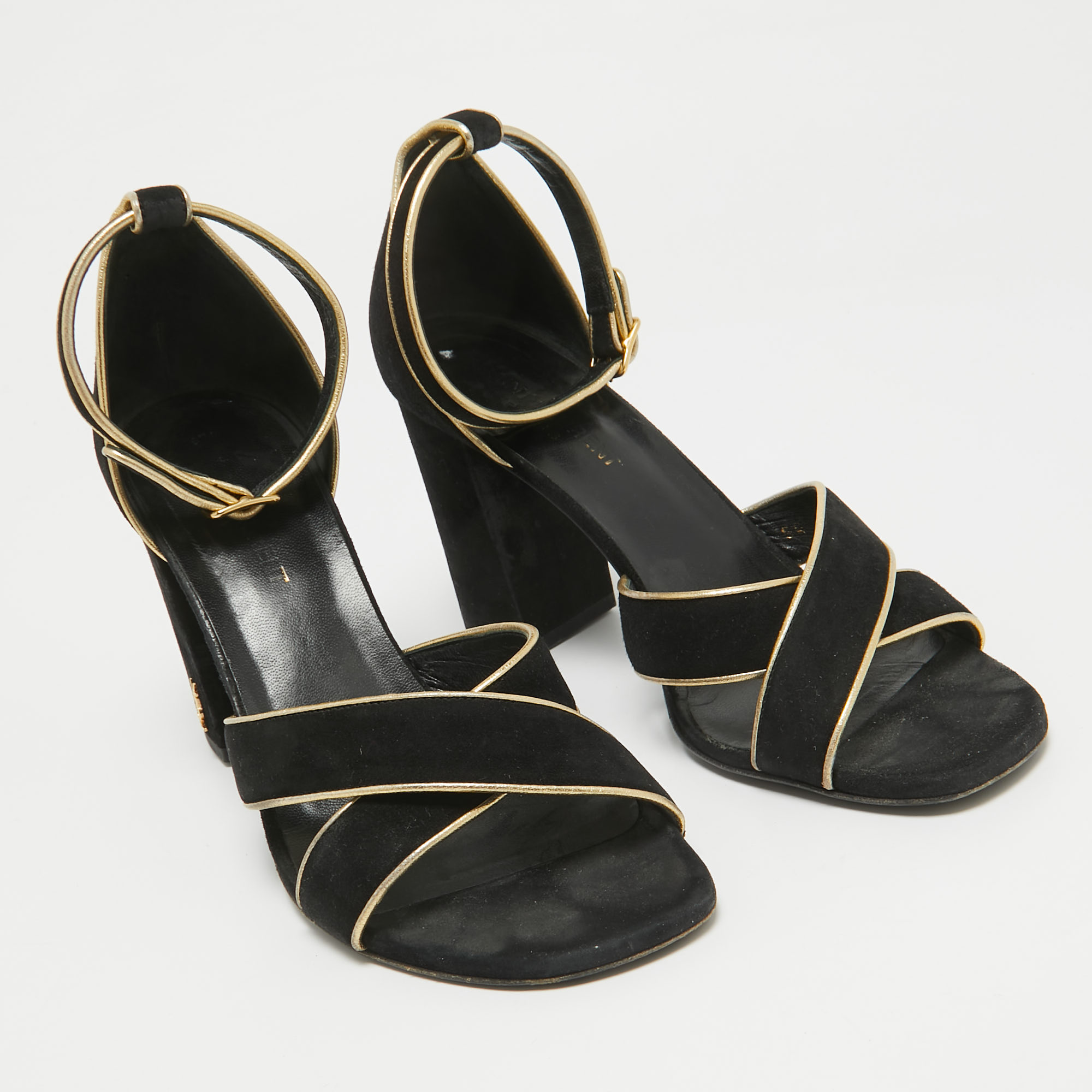 Saint Laurent Black Suede Ankle Strap Sandals Size 38.5