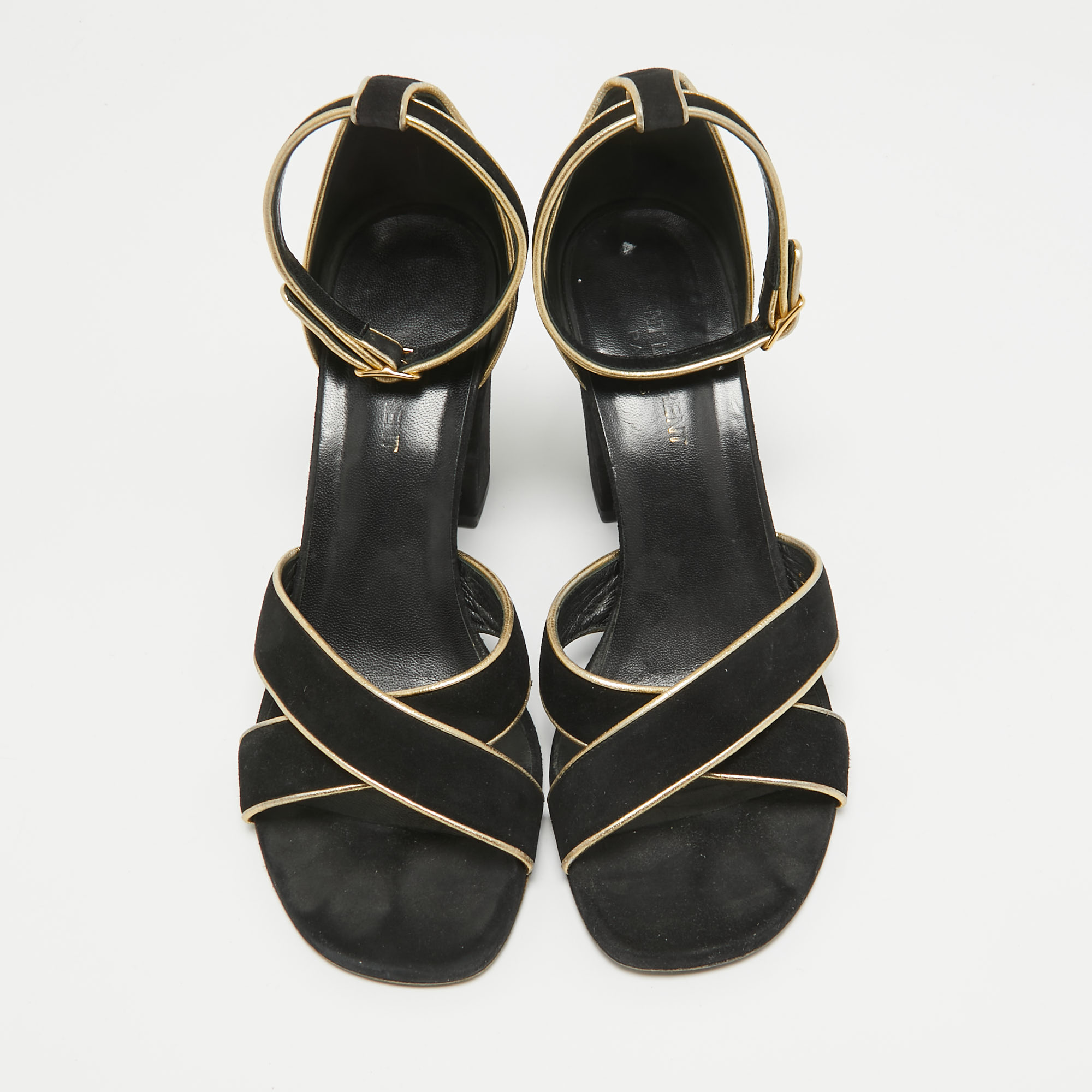 Saint Laurent Black Suede Ankle Strap Sandals Size 38.5