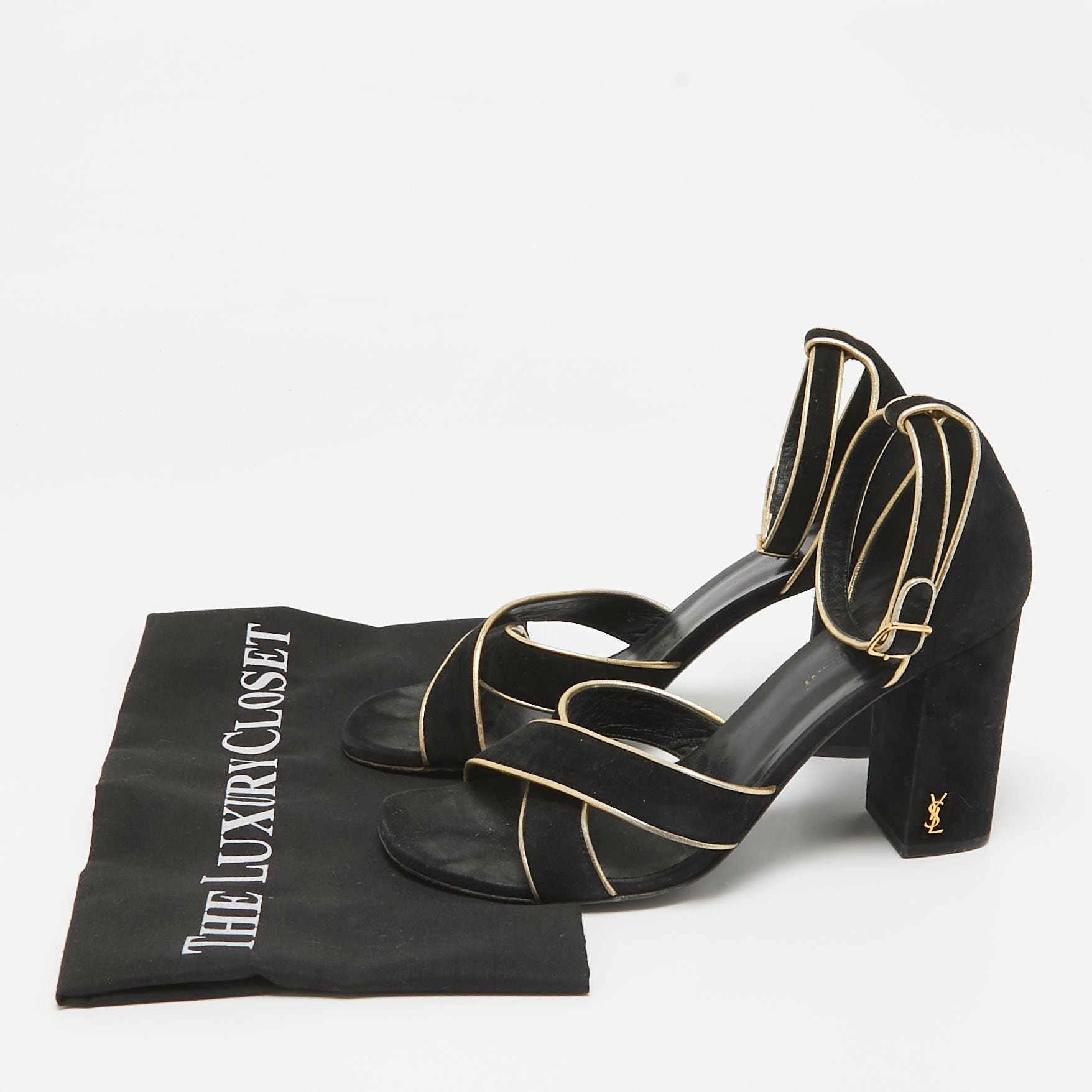 Saint Laurent Black Suede Ankle Strap Sandals Size 38.5