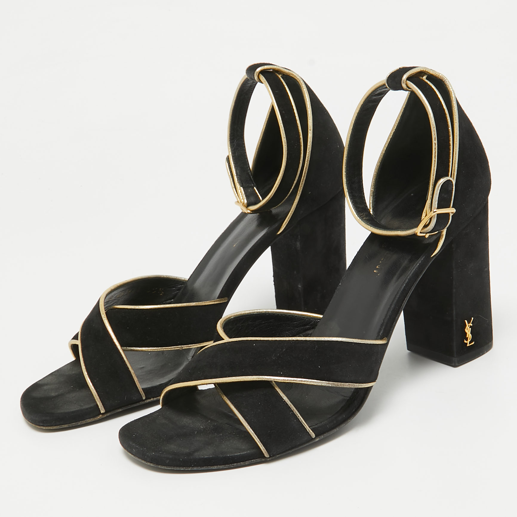 Saint Laurent Black Suede Ankle Strap Sandals Size 38.5