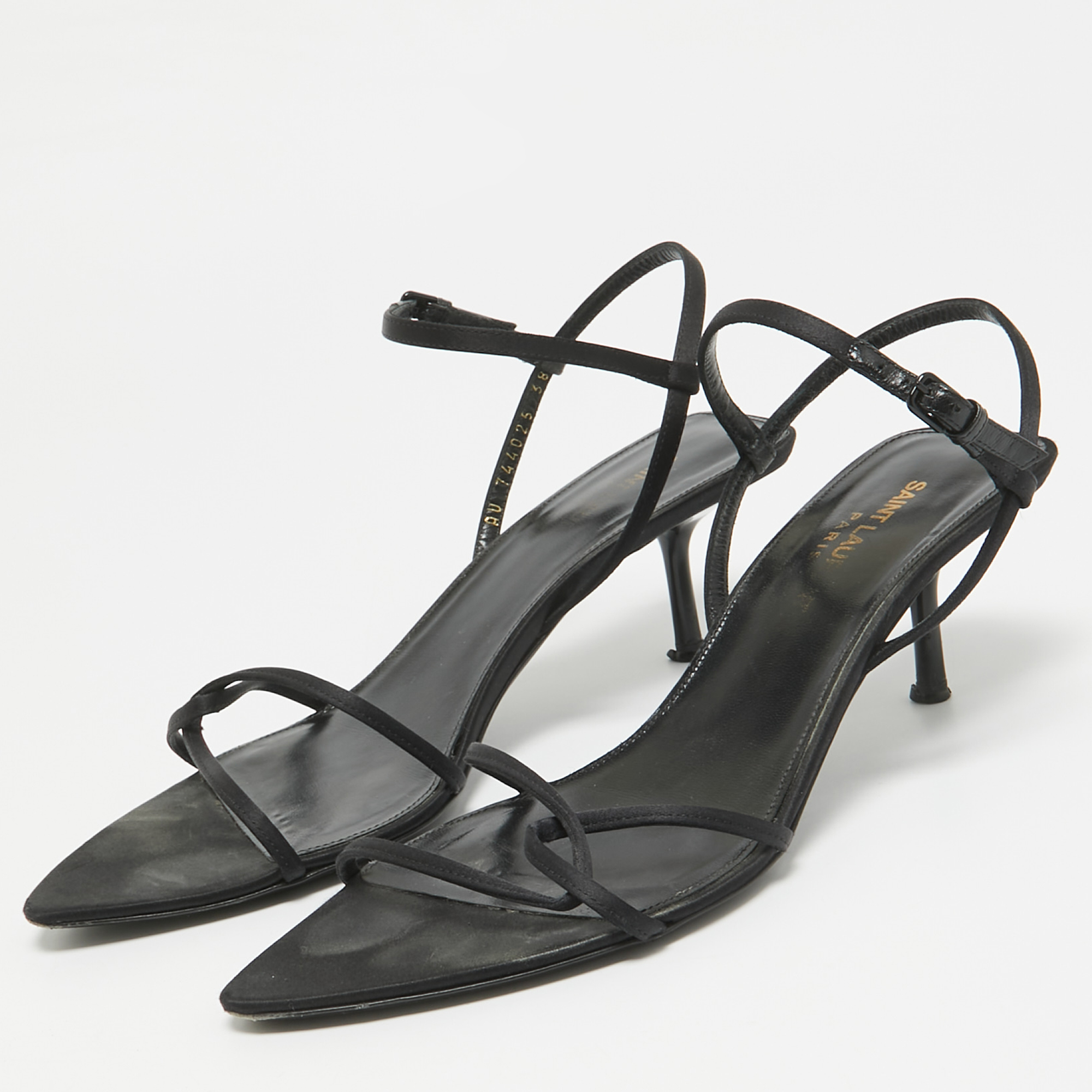 Saint Laurent Black Satin Clara Sandals Size 38