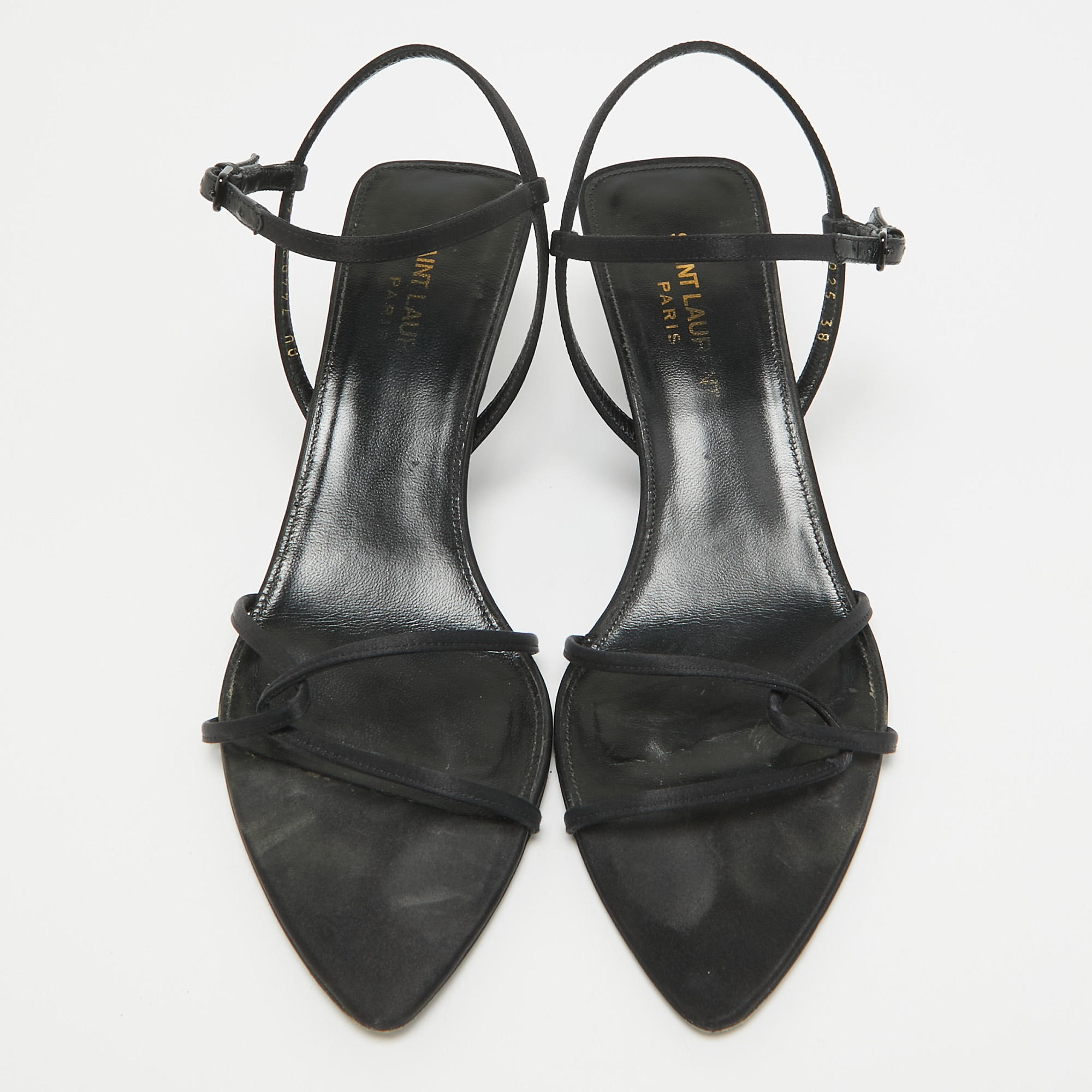 Saint Laurent Black Satin Clara Sandals Size 38