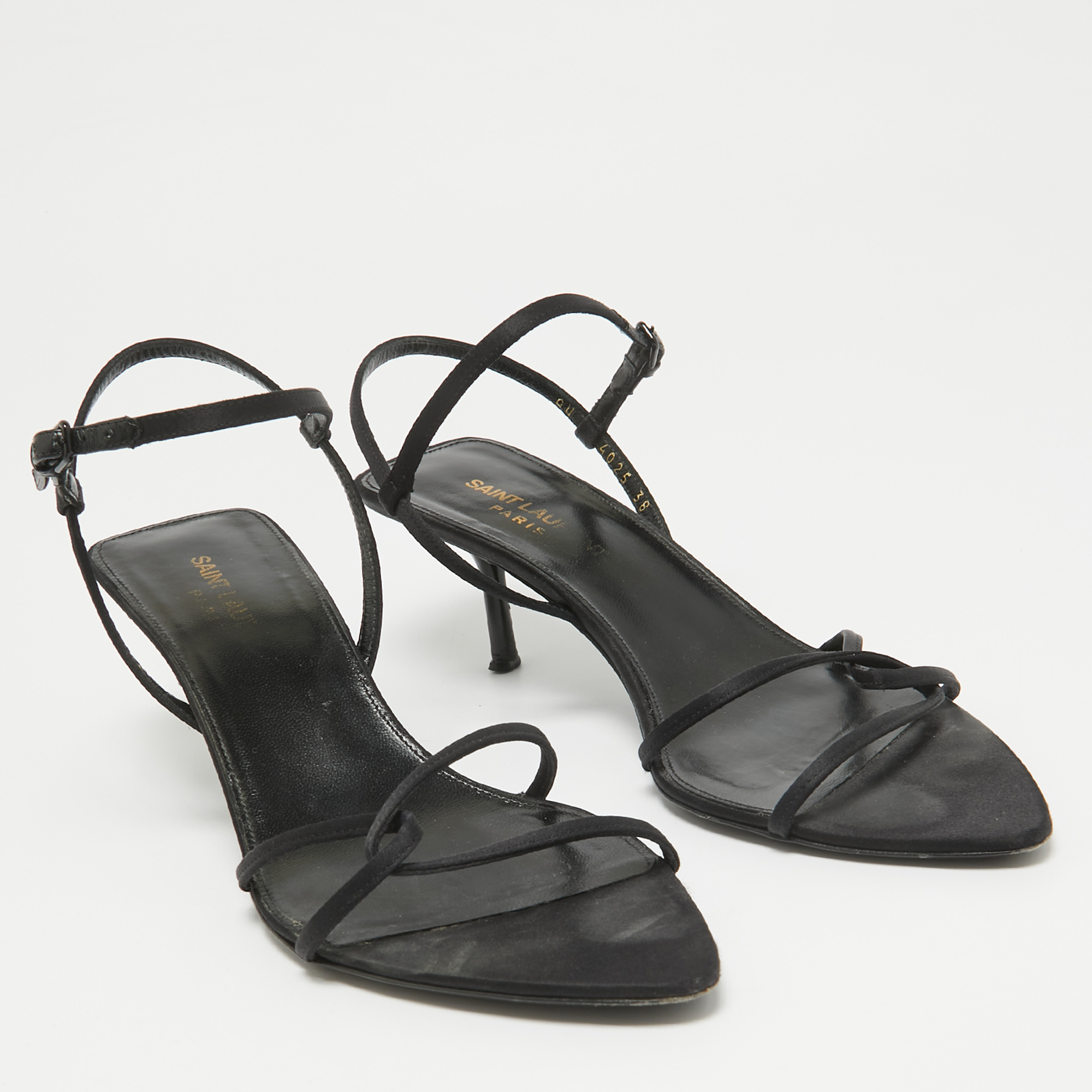 Saint Laurent Black Satin Clara Sandals Size 38