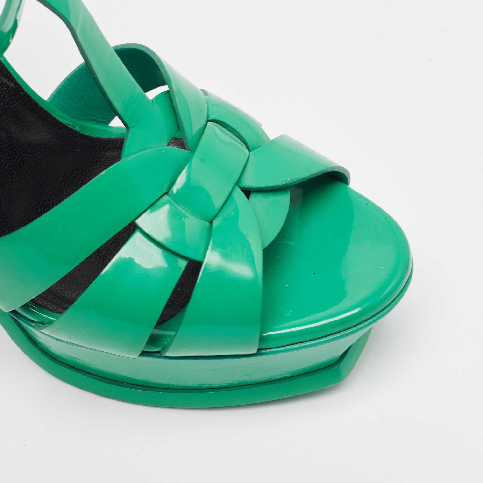 Saint Laurent Green Patent Tribute Platform Sandals Size 39