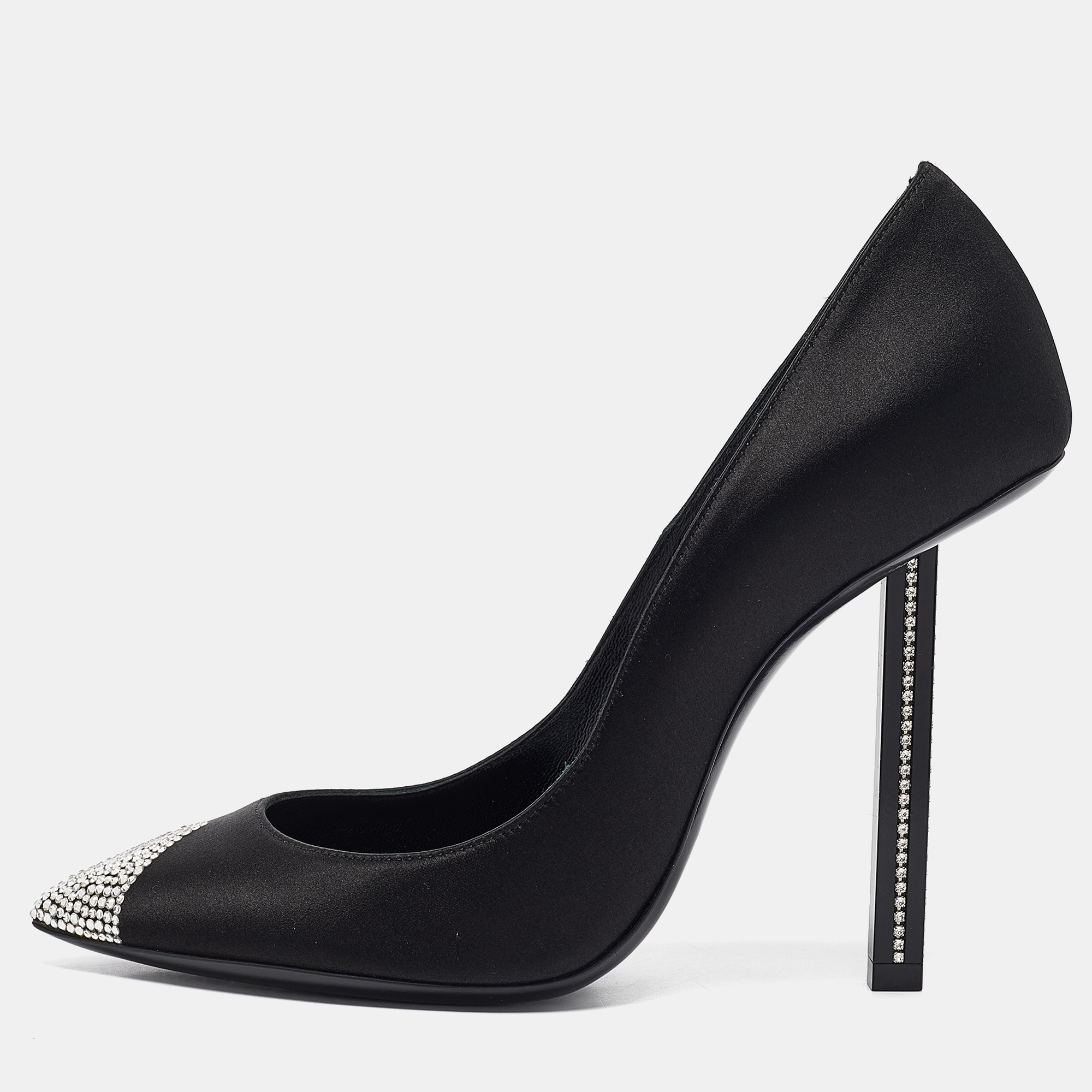 Saint Laurent Black Satin Tower Pumps Size 37