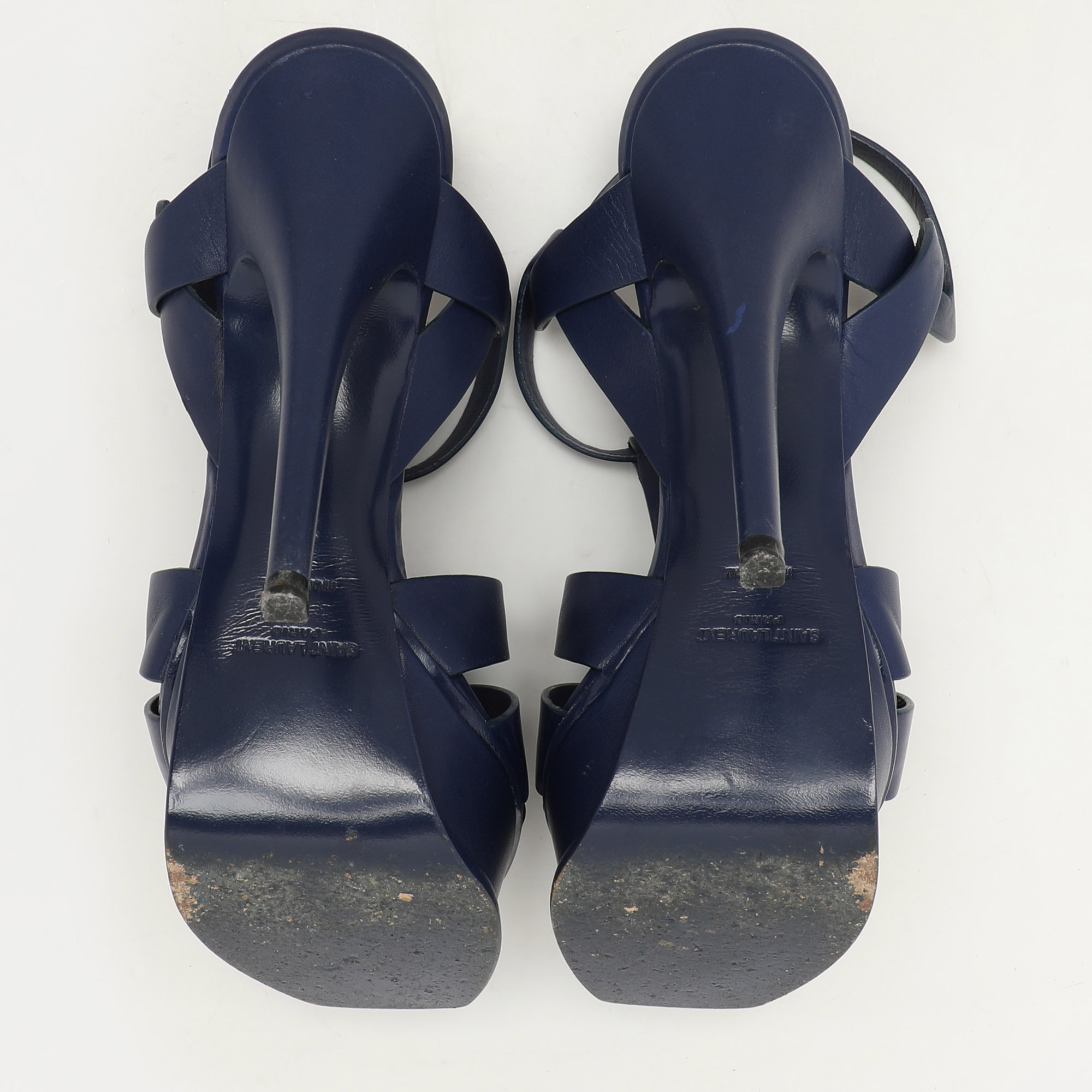 Saint Laurent Blue Leather Tribute Platform Ankle Strap Sandals Size 37