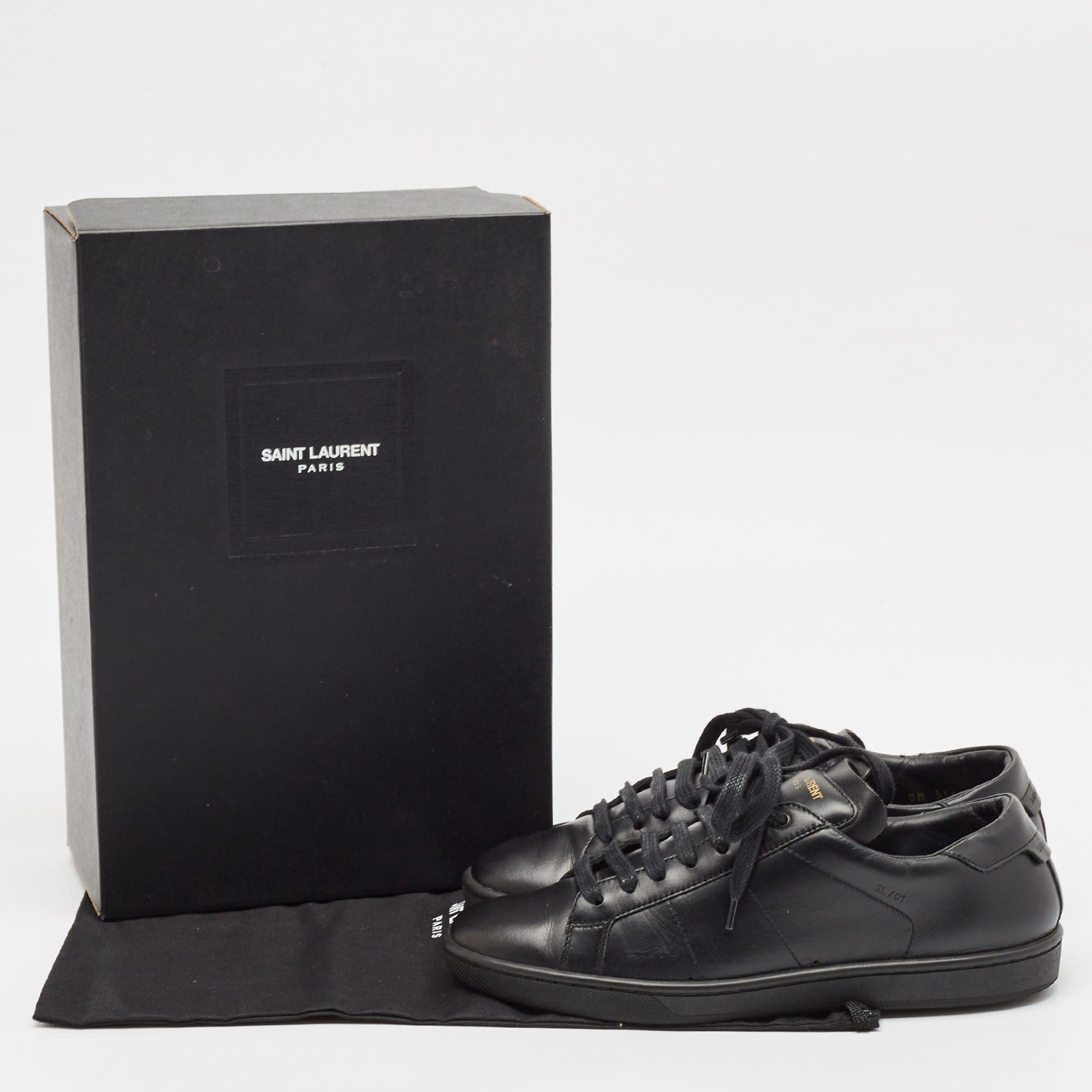 Saint Laurent Black Leather Wolly Sneakers Size 37