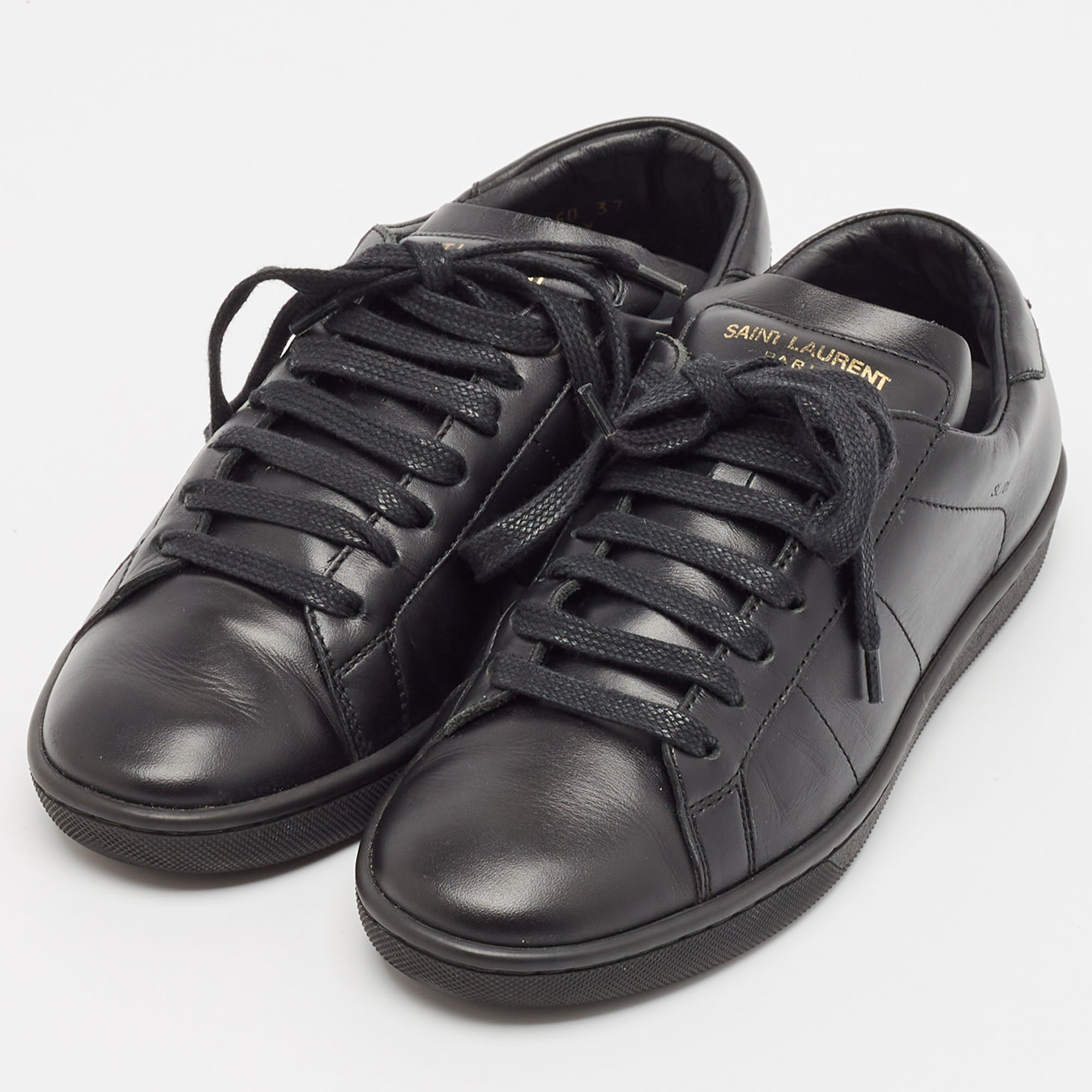 Saint Laurent Black Leather Wolly Sneakers Size 37