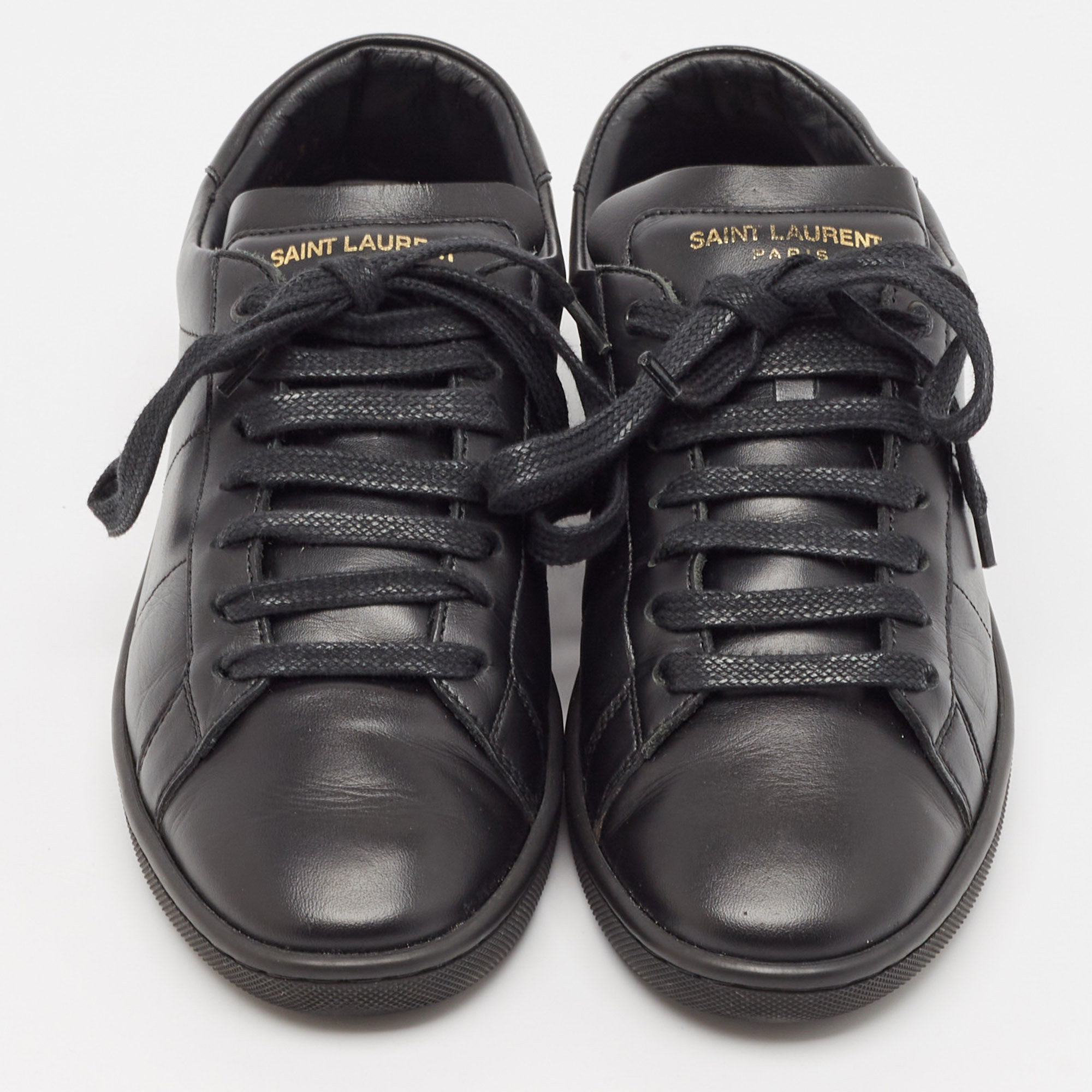 Saint Laurent Black Leather Wolly Sneakers Size 37