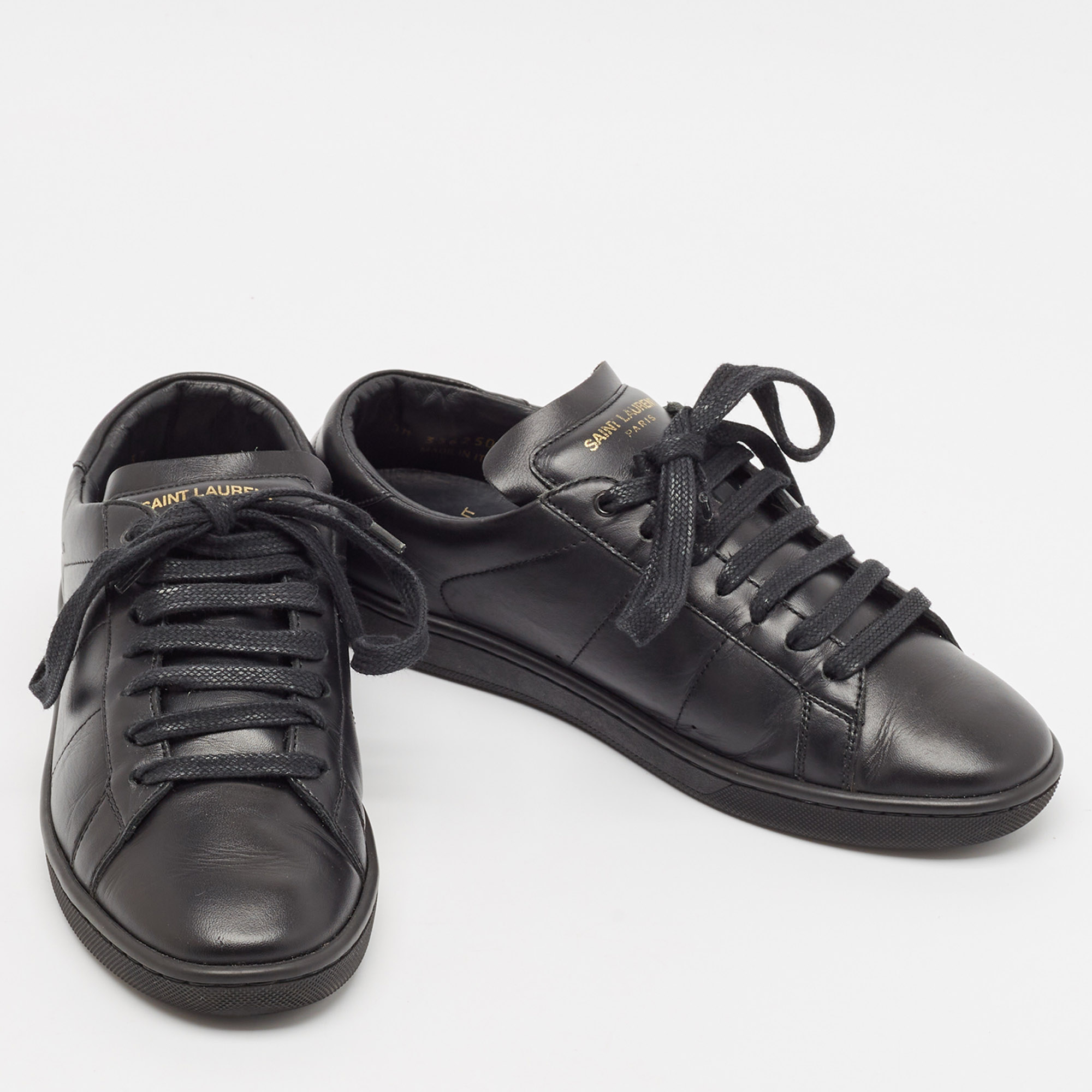 Saint Laurent Black Leather Wolly Sneakers Size 37