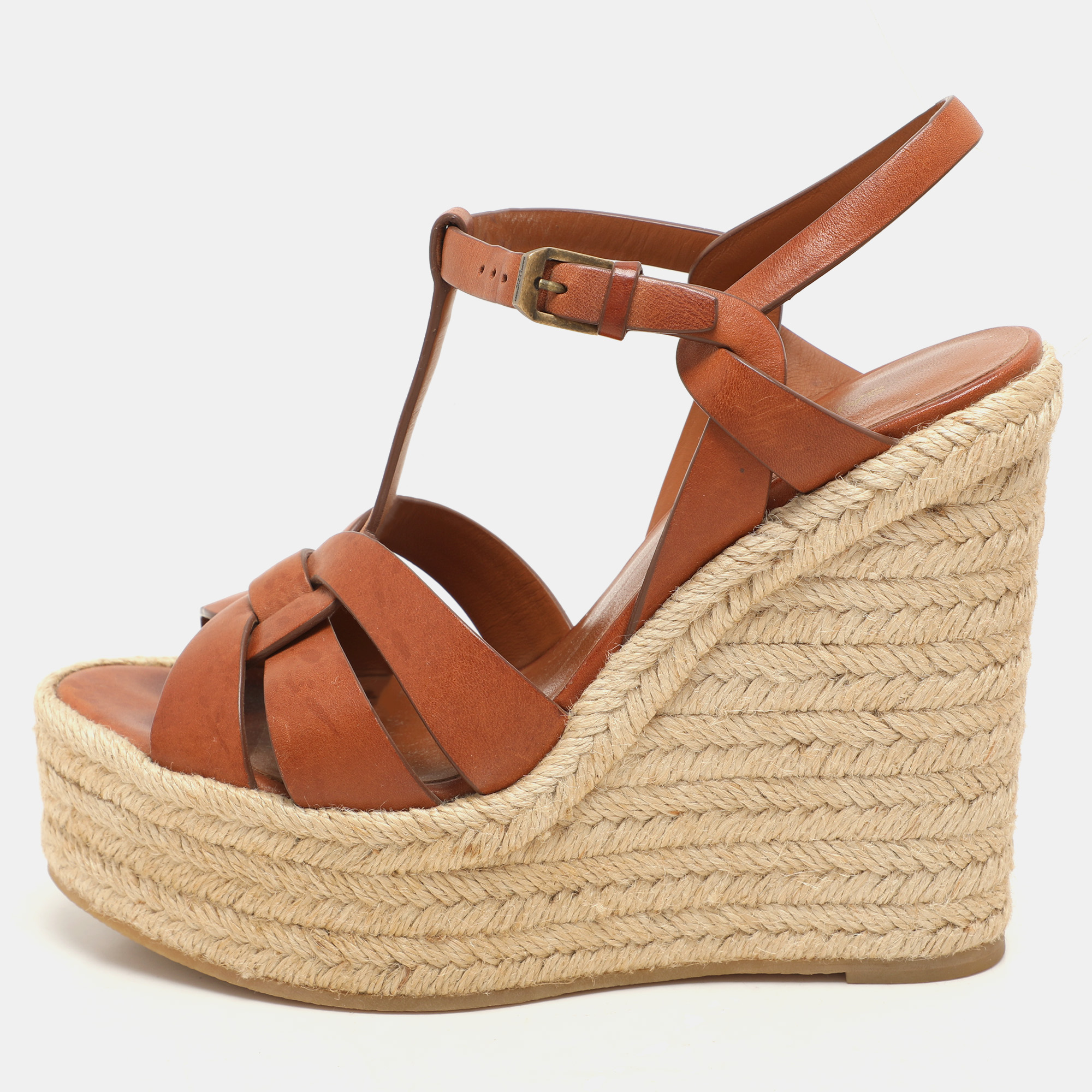 Saint Laurent Brown Leather Tribute Espadrille Wedge Sandals 37.5
Saint Laurent Brown Leather Tribute Espadrille Wedge Sandals 37.5