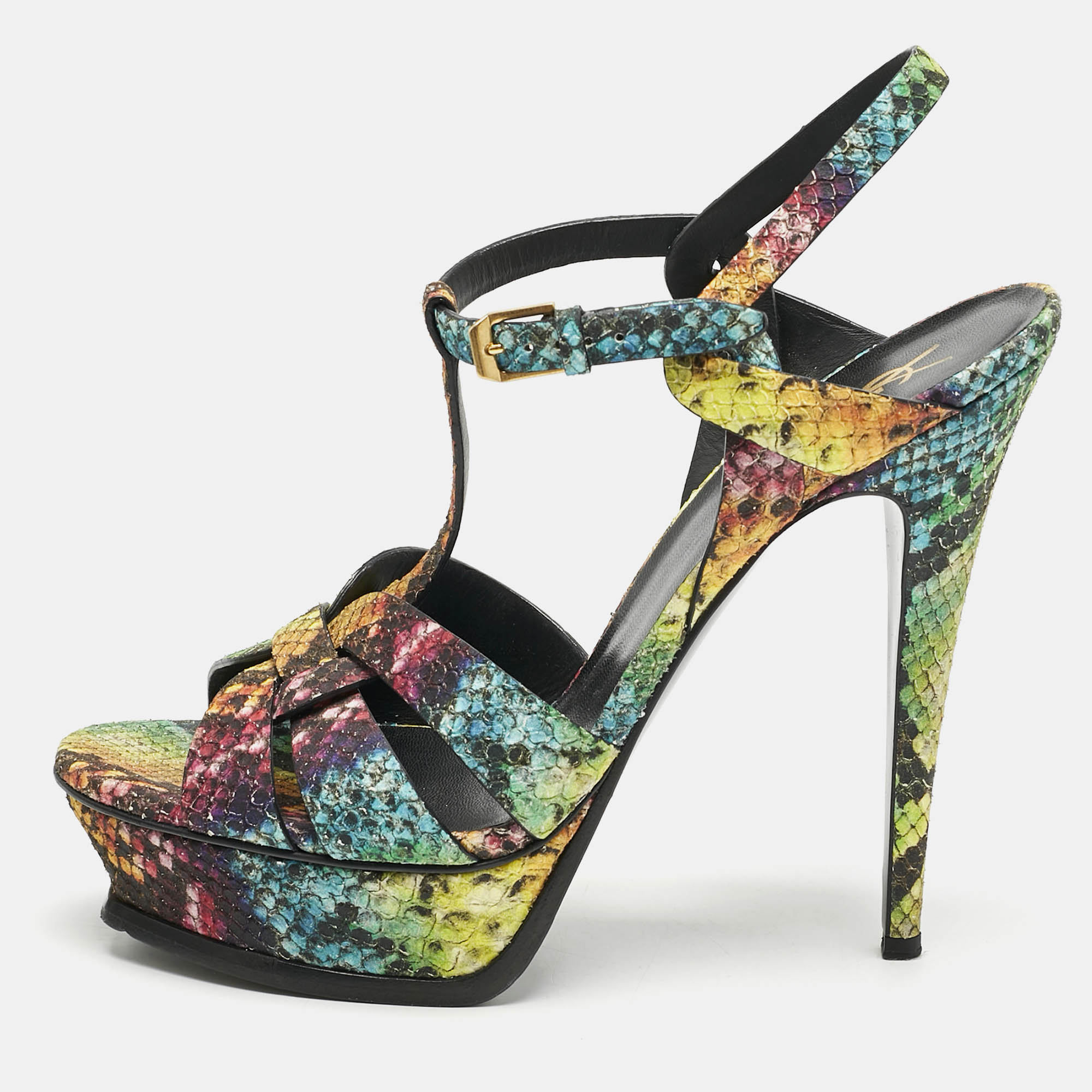 Saint Laurent Multicolor Python Effect Leather Tribute Platform Sandals Size
Saint Laurent Multicolor Python Effect Leather Tribute Platform Sandals Size