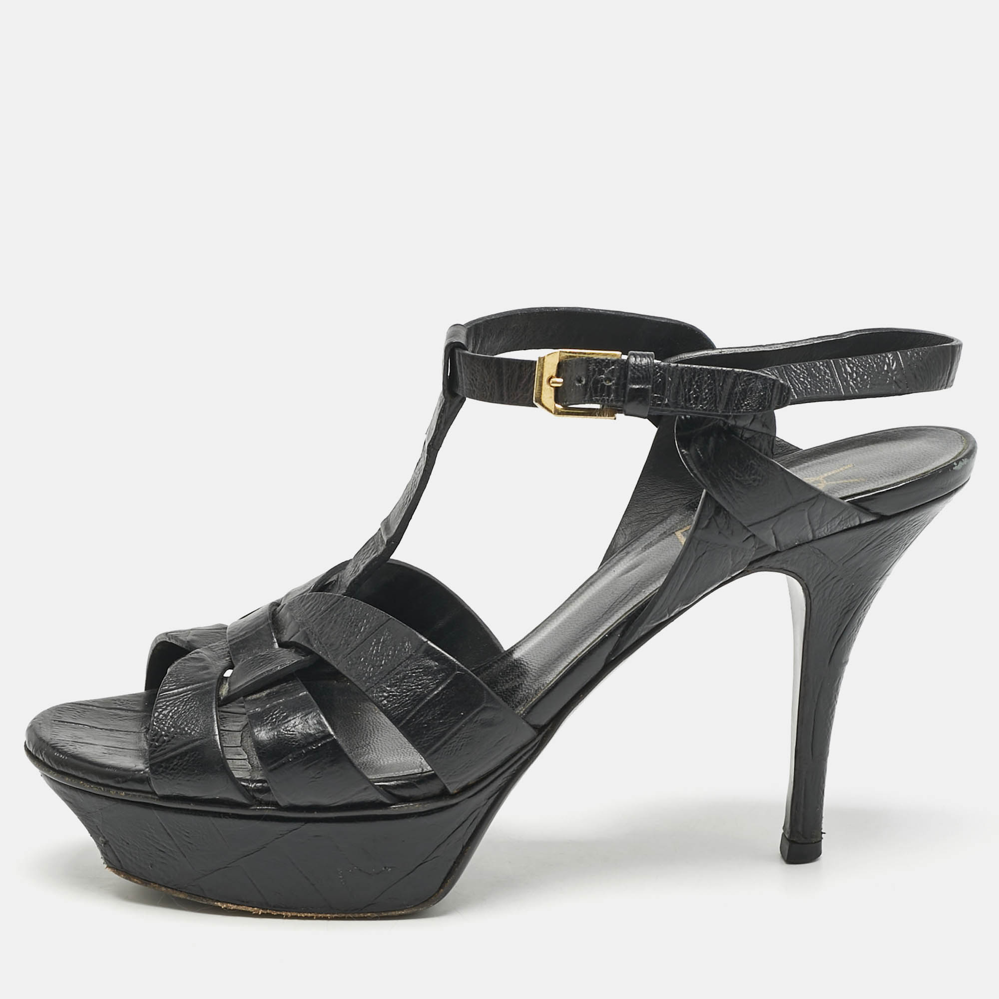 Saint Laurent Black Croc Embossed Leather Tribute Platform Sandals Size
Saint Laurent Black Croc Embossed Leather Tribute Platform Sandals Size