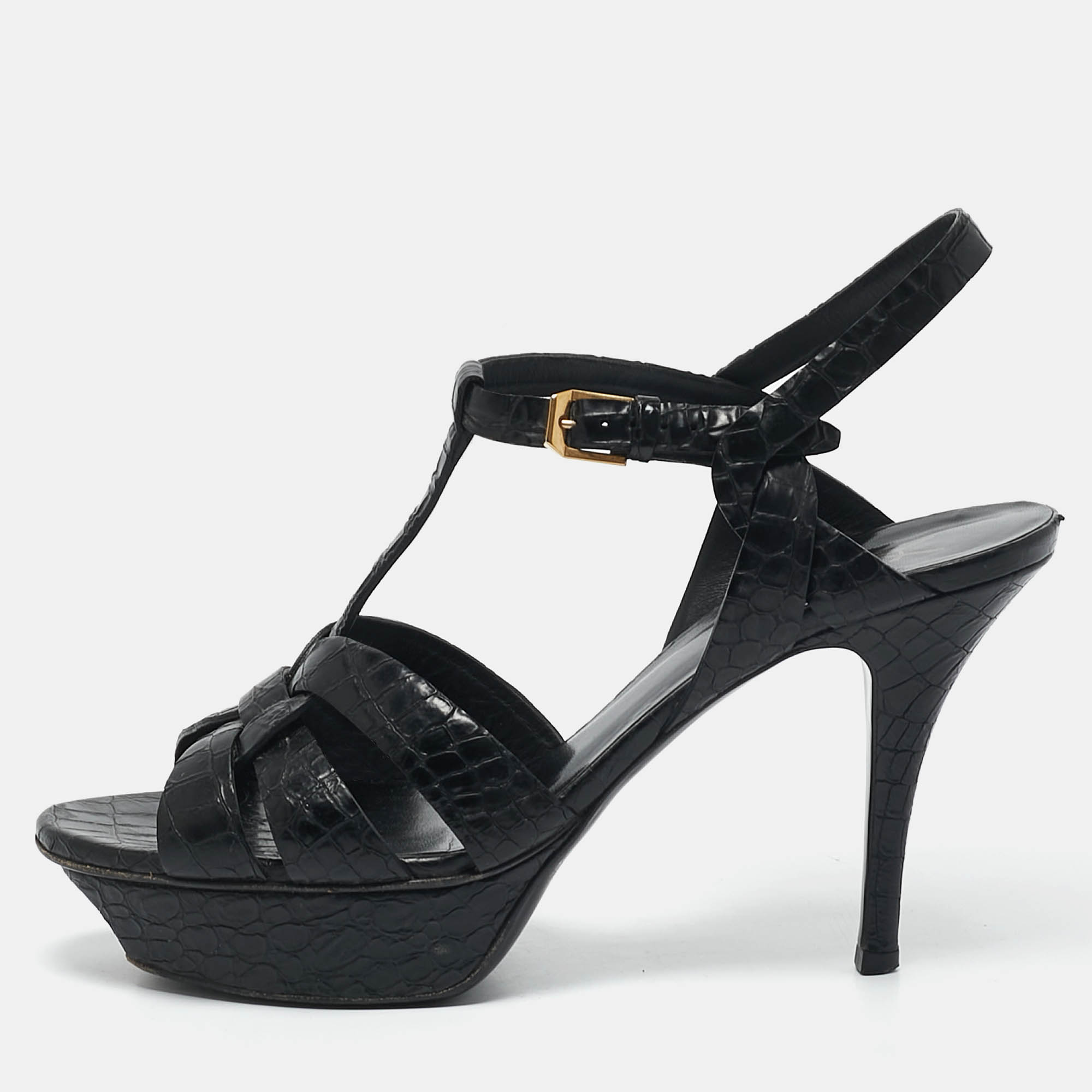 Saint Laurent Black Croc Embossed Leather Tribute Platform Sandals Size
Saint Laurent Black Croc Embossed Leather Tribute Platform Sandals Size