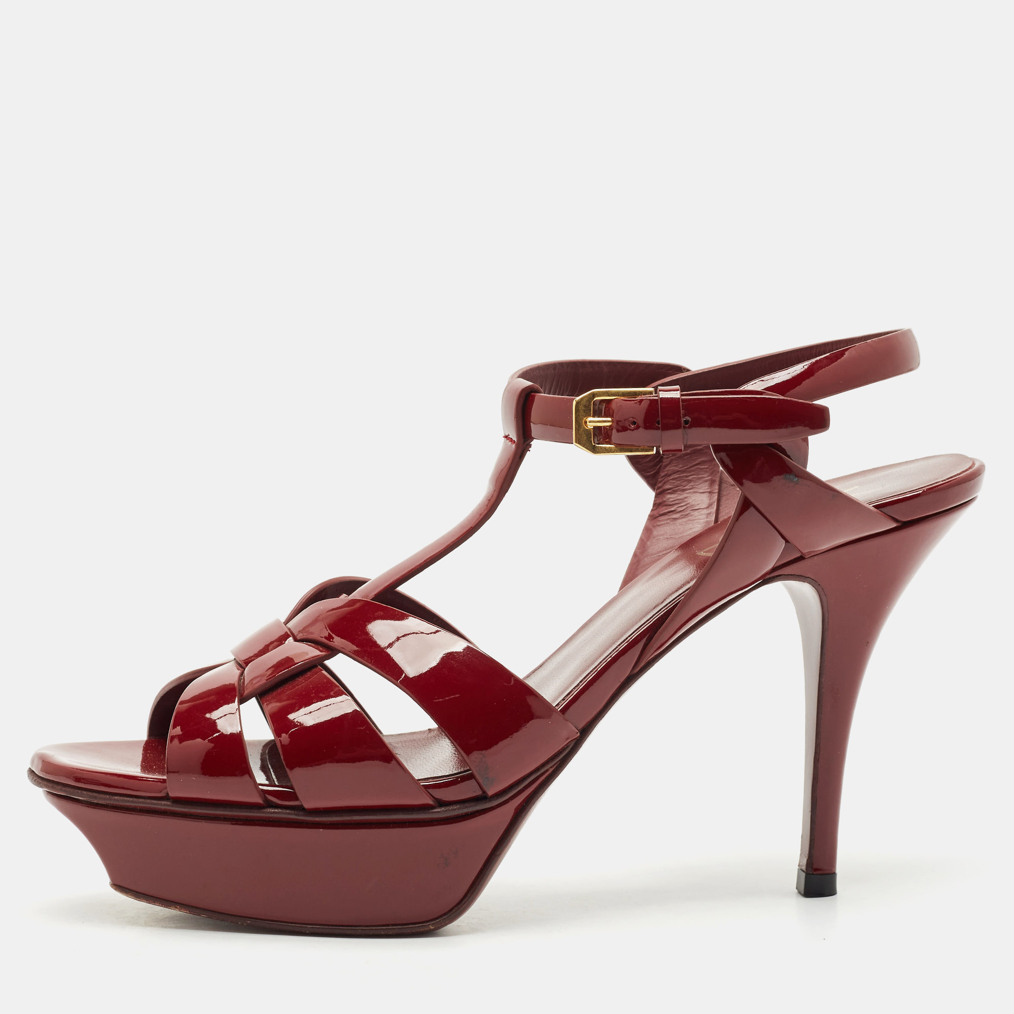 Saint Laurent Burgundy Patent Leather Tribute Platform Sandals Size
Saint Laurent Burgundy Patent Leather Tribute Platform Sandals Size