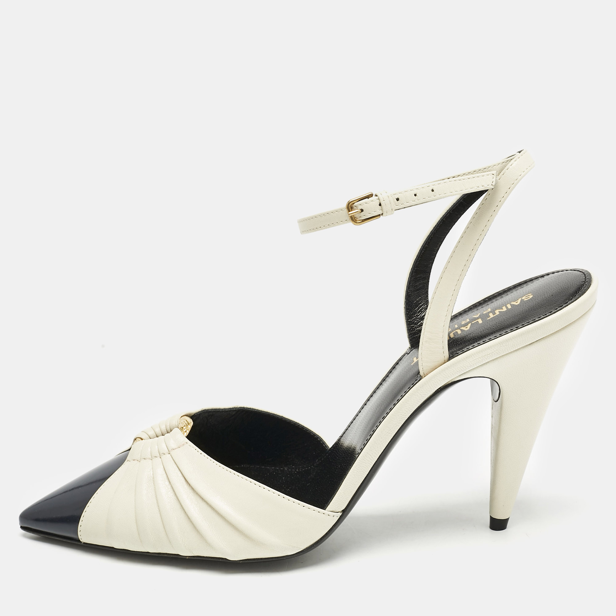 Saint Laurent Cream/Black Leather Anja Pointed Toe Slingback Pumps Size
Saint Laurent Cream/Black Leather Anja Pointed Toe Slingback Pumps Size
