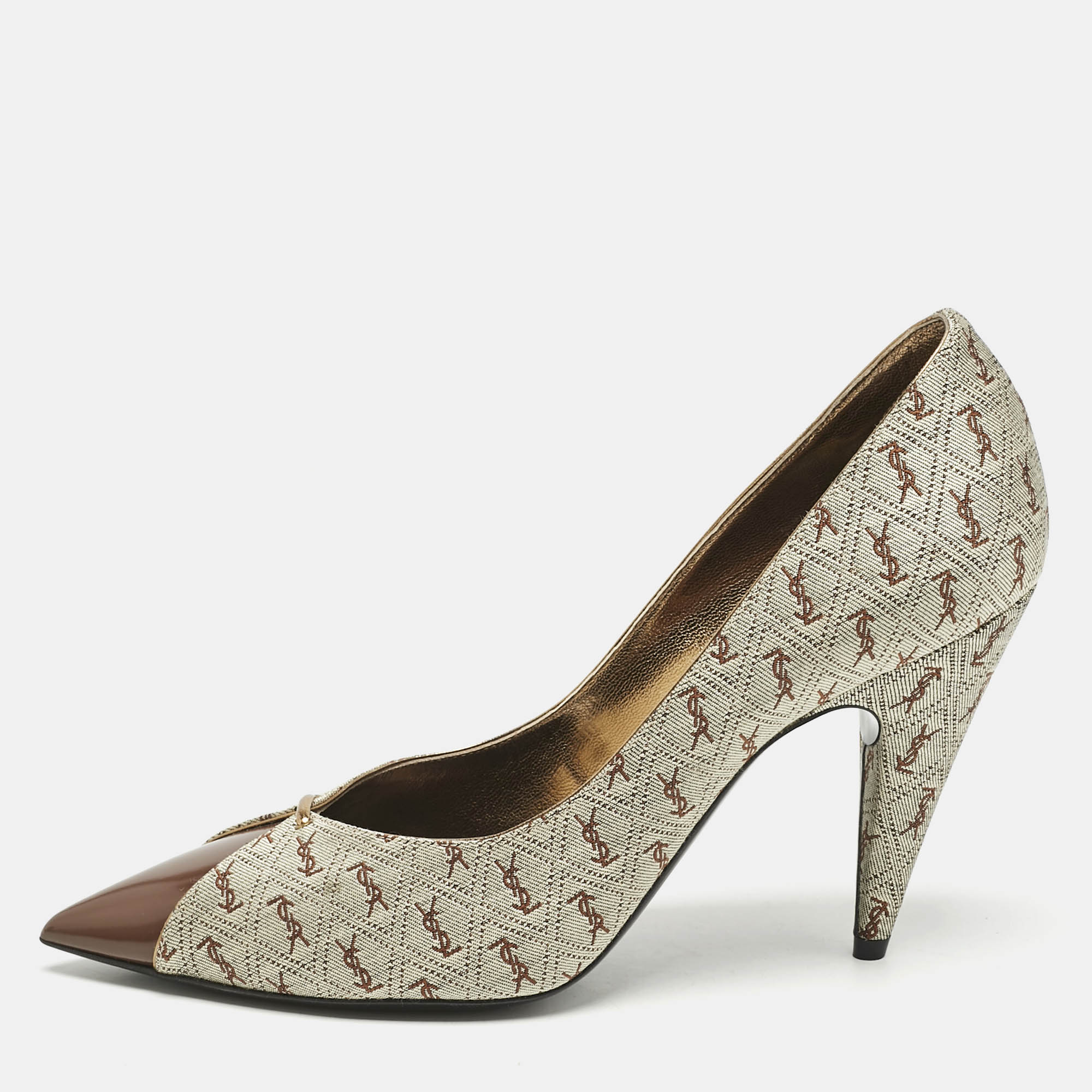 Saint Laurent Brown Monogram Canvas and Leather Lola Cap Toe Pumps Size
Saint Laurent Brown Monogram Canvas and Leather Lola Cap Toe Pumps Size